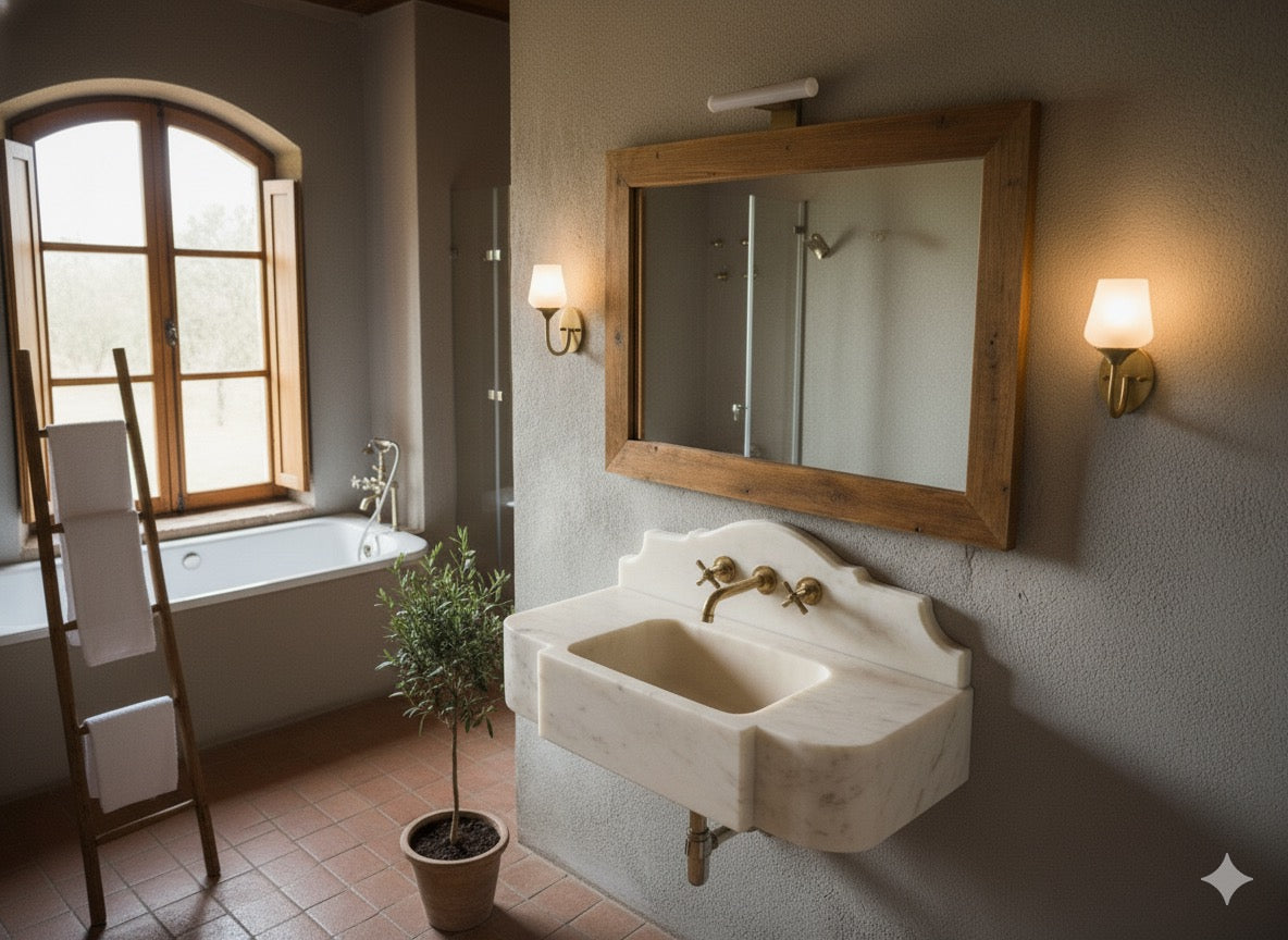 Calacatta Gold Marble Sink with Decorative Backsplash – Handcrafted ,Wall-Mounted