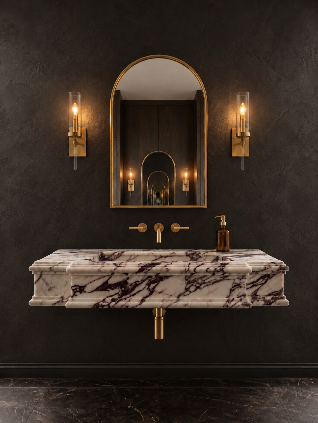 Calacatta Viola Marble Wall Mounted Sink – Handcrafted Architectural Stone Basin
