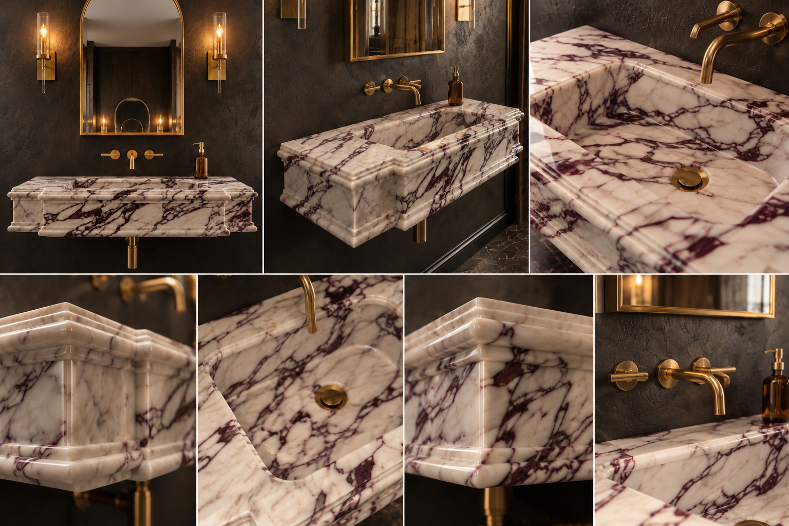 Calacatta Viola Marble Wall Mounted Sink – Handcrafted Architectural Stone Basin