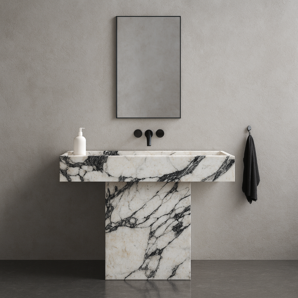 Calacatta Viola Marble Pedestal Sink – Luxury Italian Stone Bathroom Vanity, 47" Wall-Mounted Basin