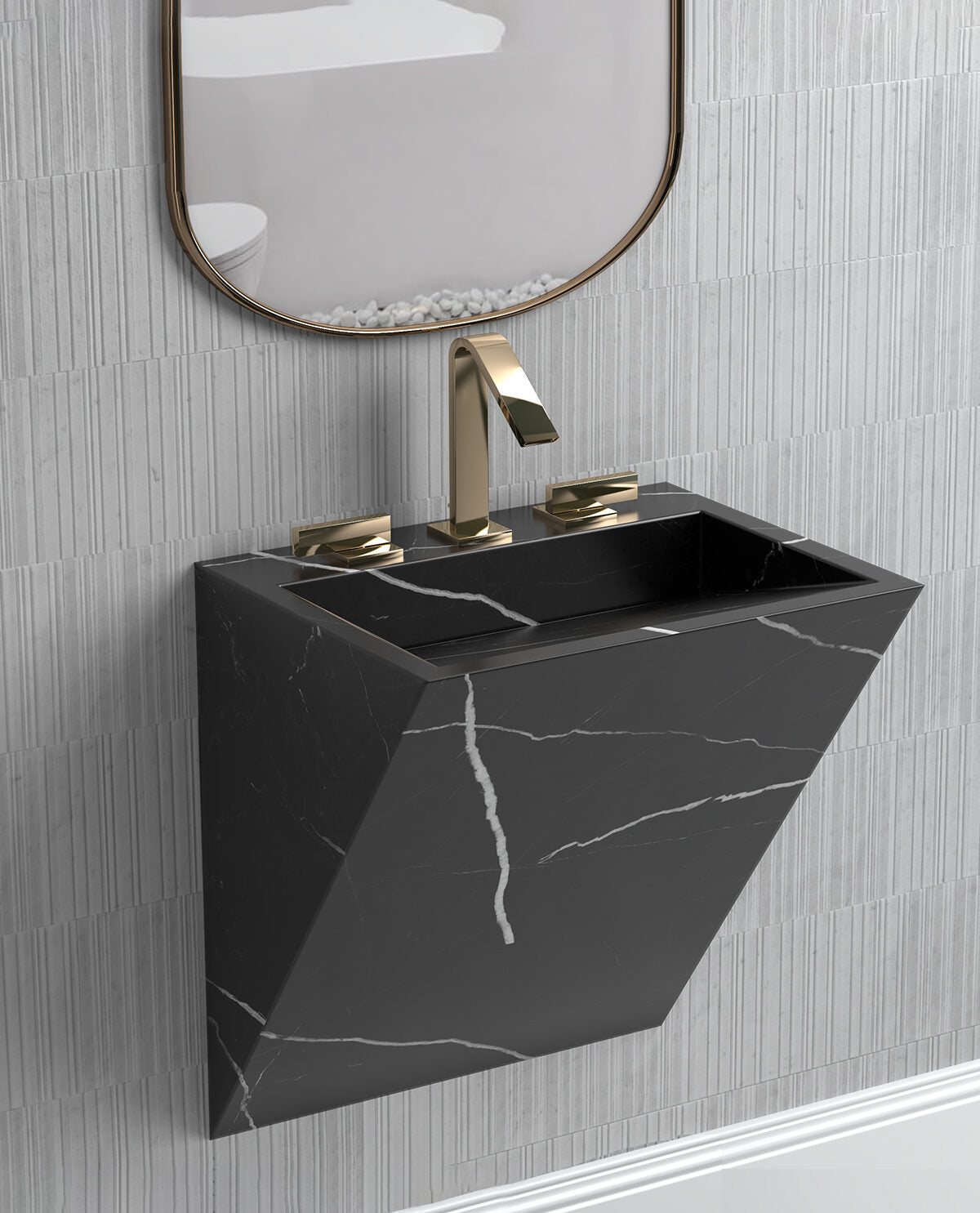 Wall Mount Marble Sink ,Nero Marquina Black Marble,Elagance Collection - Zenith
