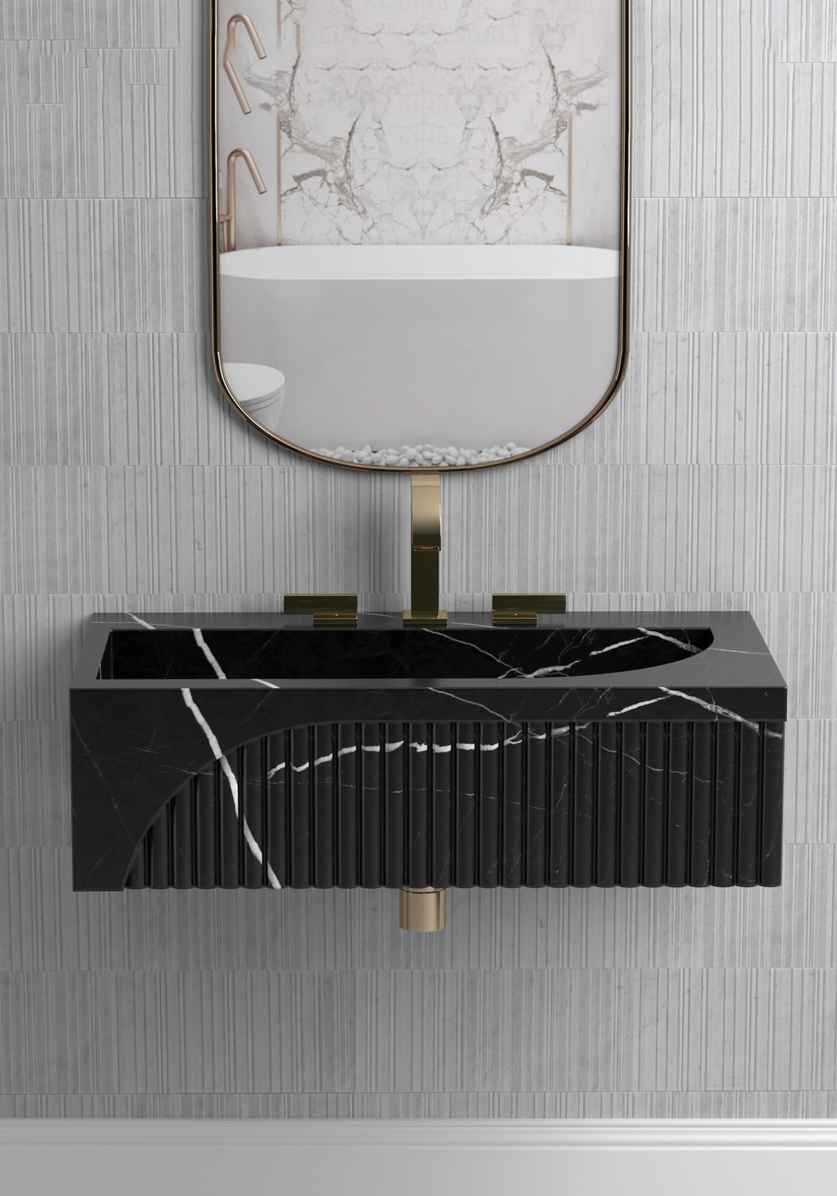 Nero Marquina Black Marble ,Wall  Mount Black Marble Sink for Bathroom