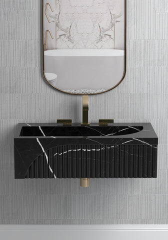 Nero Marquina Black Marble ,Wall  Mount Black Marble Sink for Bathroom
