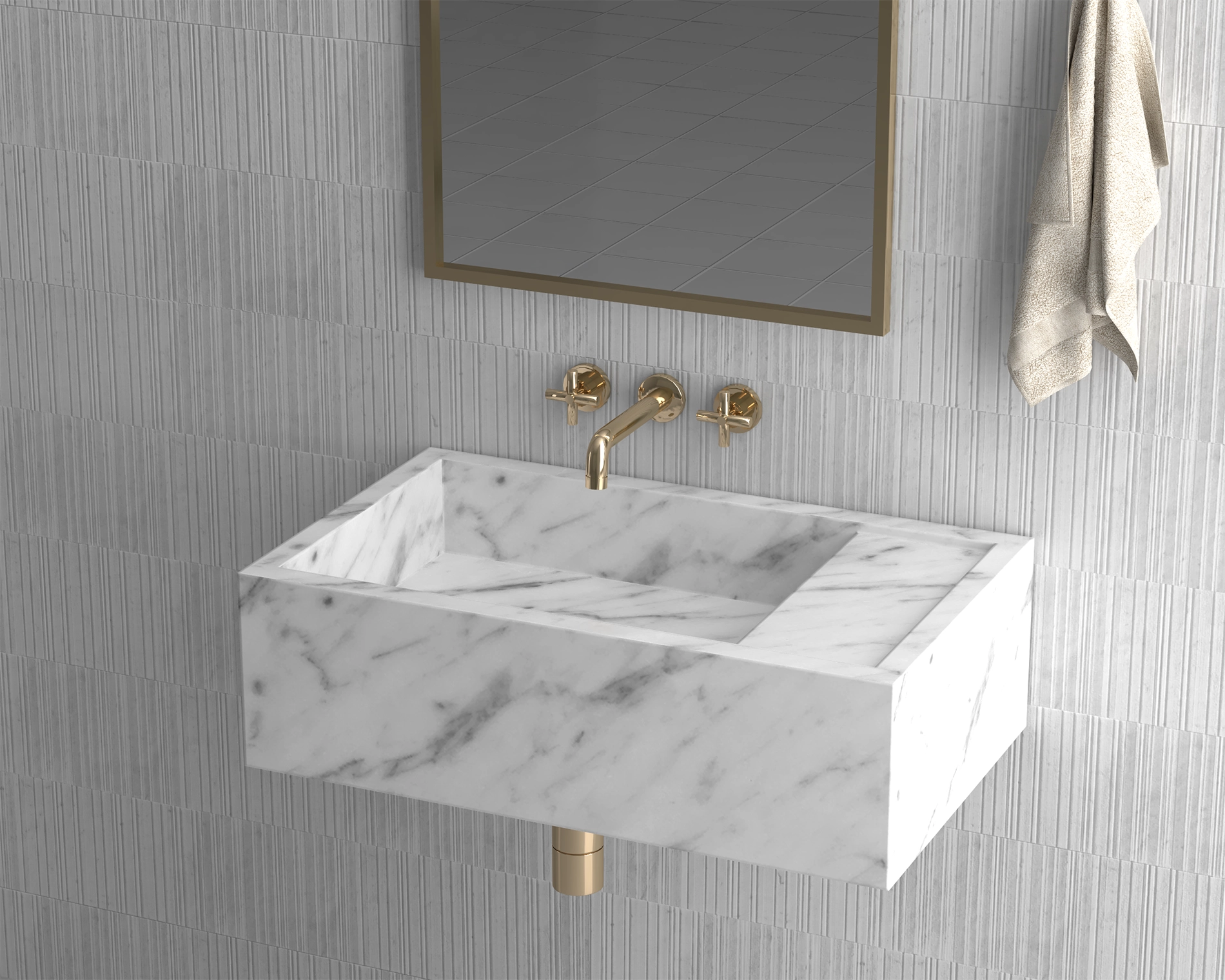 Luxury Redefined: Elevate Your Space with the White Carrara Marble Wall-Mounted Wash Basin