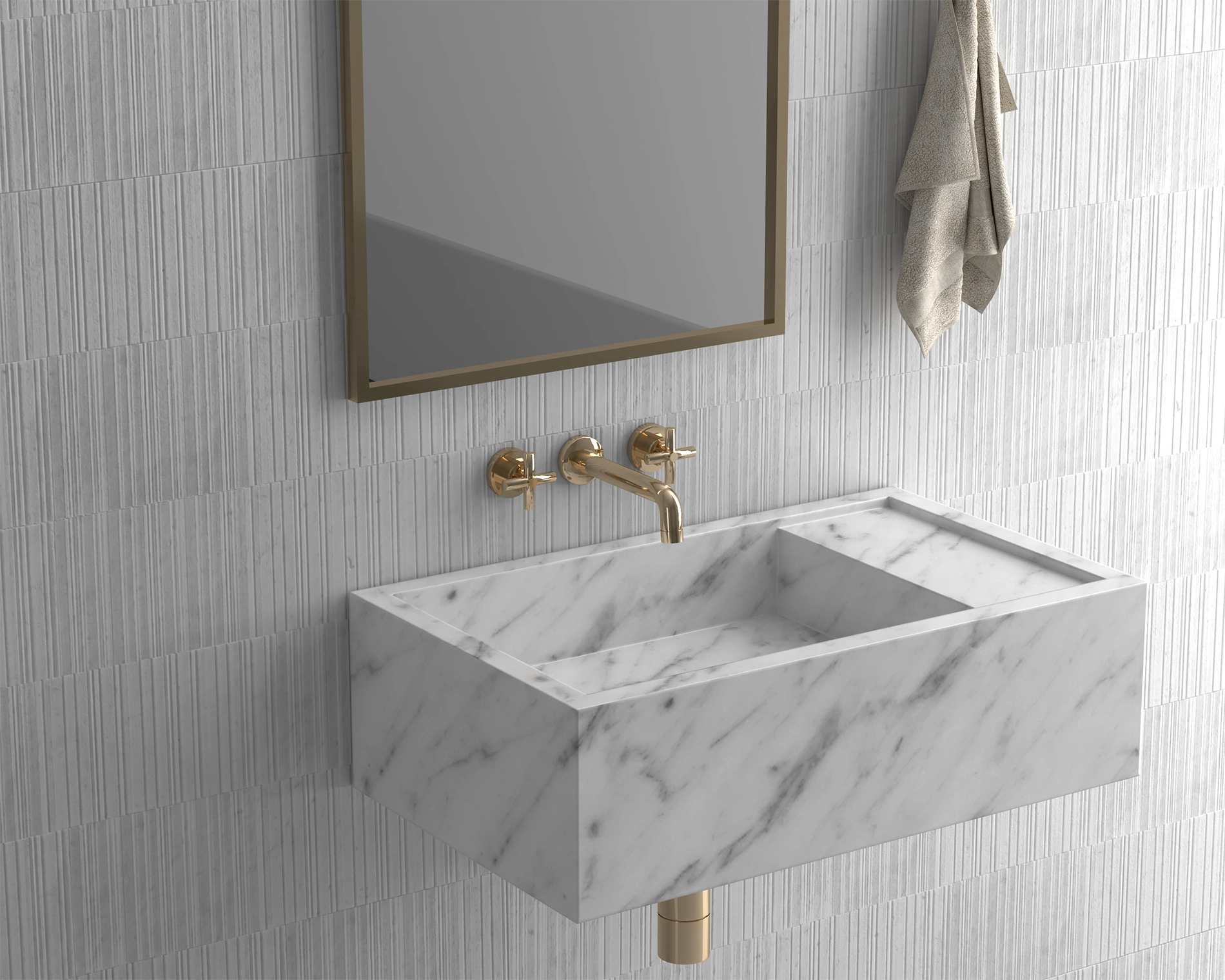 Luxury Redefined: Elevate Your Space with the White Carrara Marble Wall-Mounted Wash Basin