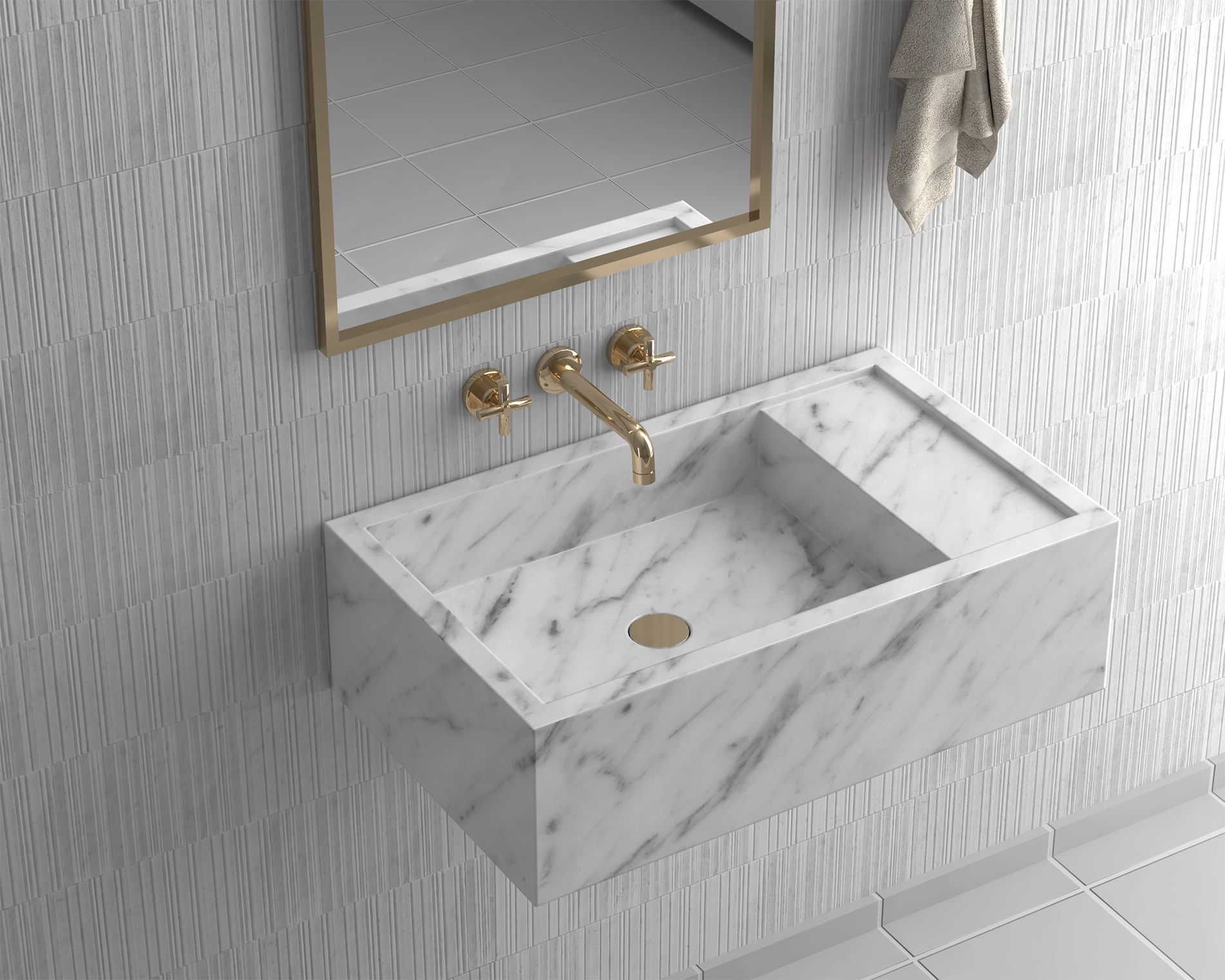 Luxury Redefined: Elevate Your Space with the White Carrara Marble Wall-Mounted Wash Basin