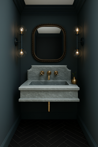 Afyon Grey Marble Sink,Wall Mounted wash Basin, Backsplash Marble Sink