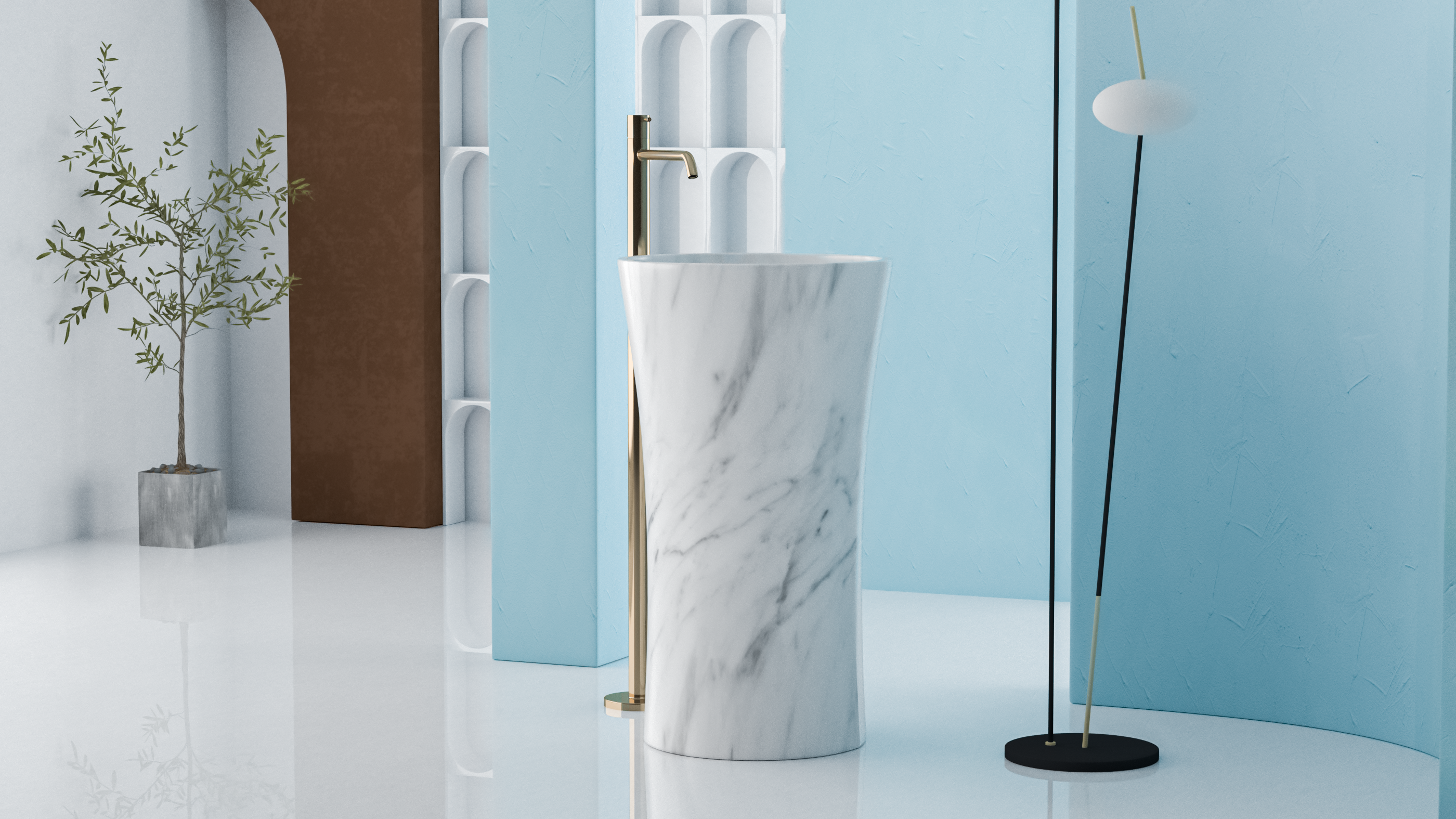 Timeless Elegance: 90 cm Freestanding Funnel Carrara White Marble Sink