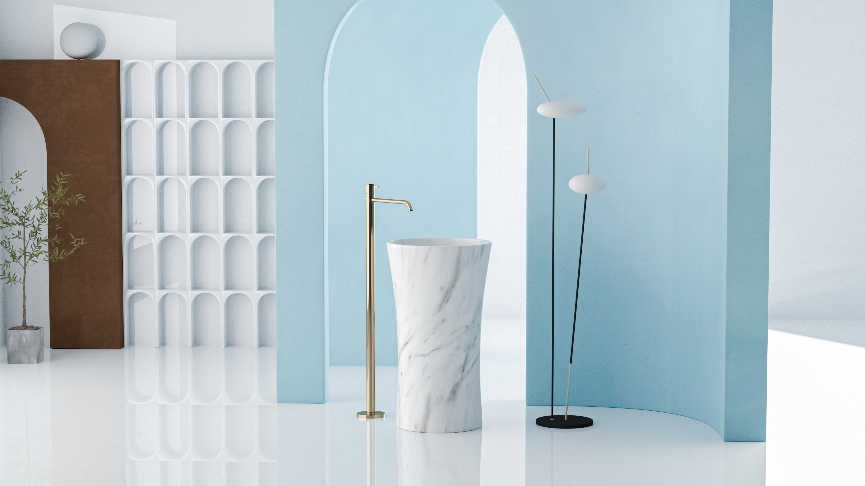 Timeless Elegance: 90 cm Freestanding Funnel Carrara White Marble Sink