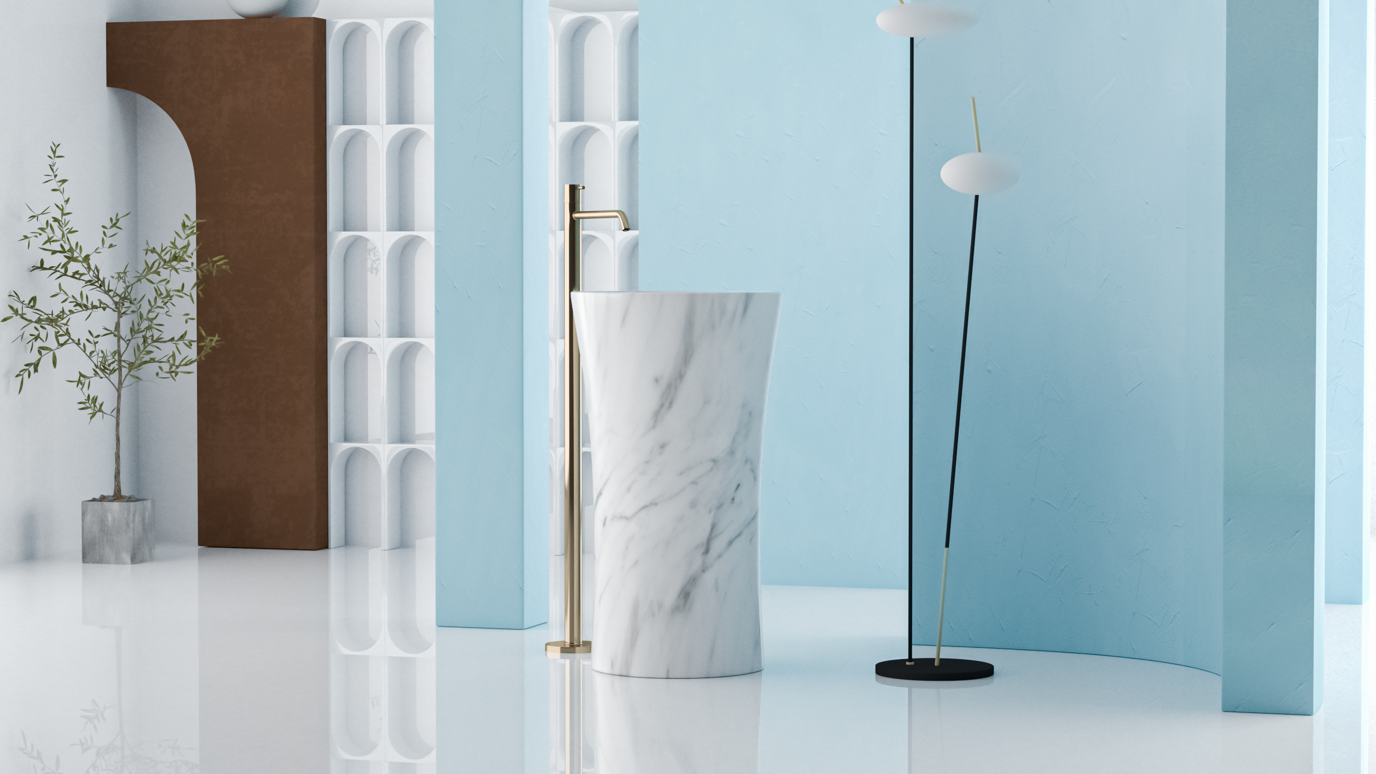 Timeless Elegance: 90 cm Freestanding Funnel Carrara White Marble Sink