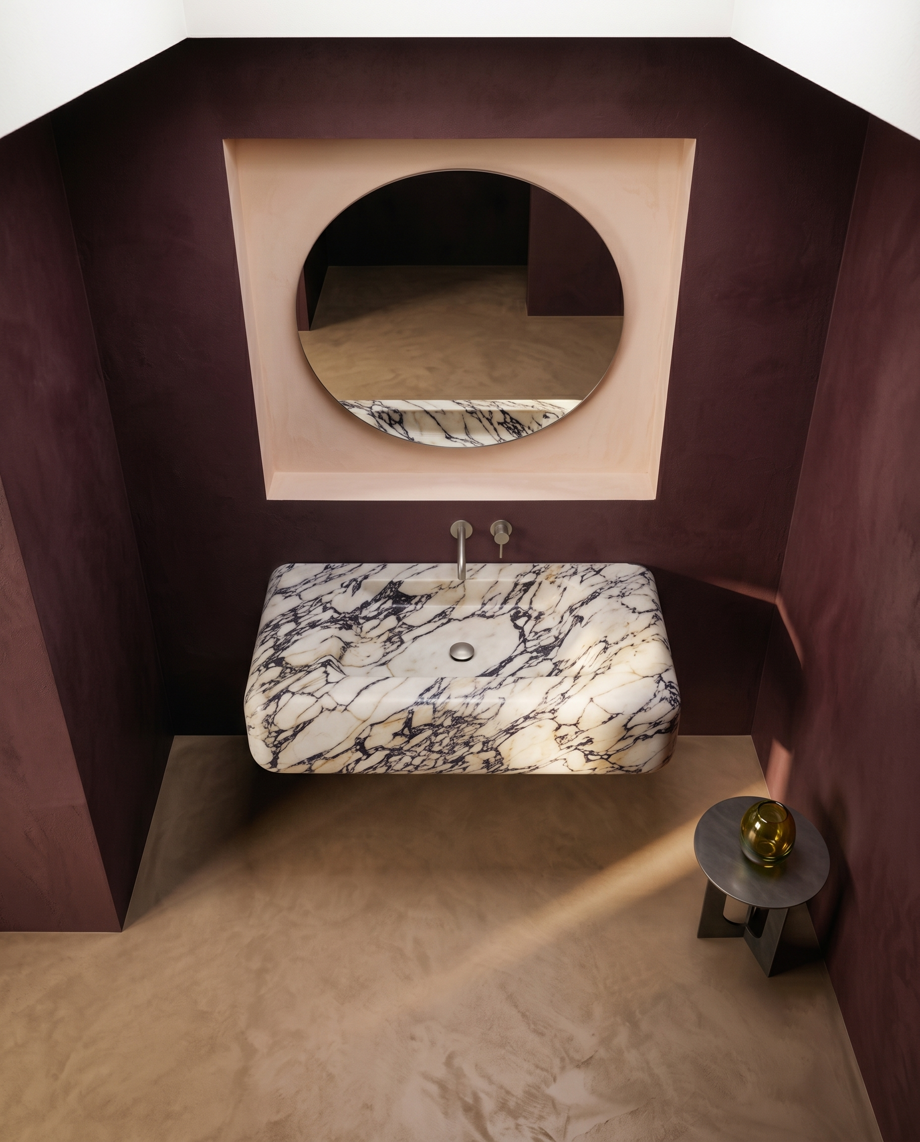 Calacatta Viola Marble Wall Mounted Sink – Floating Marble Wash Basin