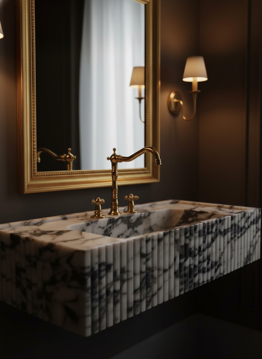 Calacatta Viola Marble Sink, Marble wash basin ,Wall Mounted wash basin