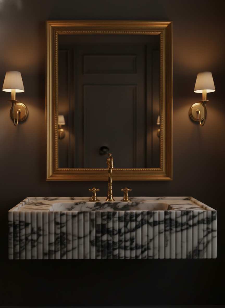 Calacatta Viola Marble Sink, Marble wash basin ,Wall Mounted wash basin