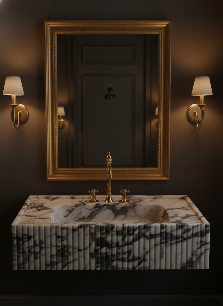 Calacatta Viola Marble Sink, Marble wash basin ,Wall Mounted wash basin