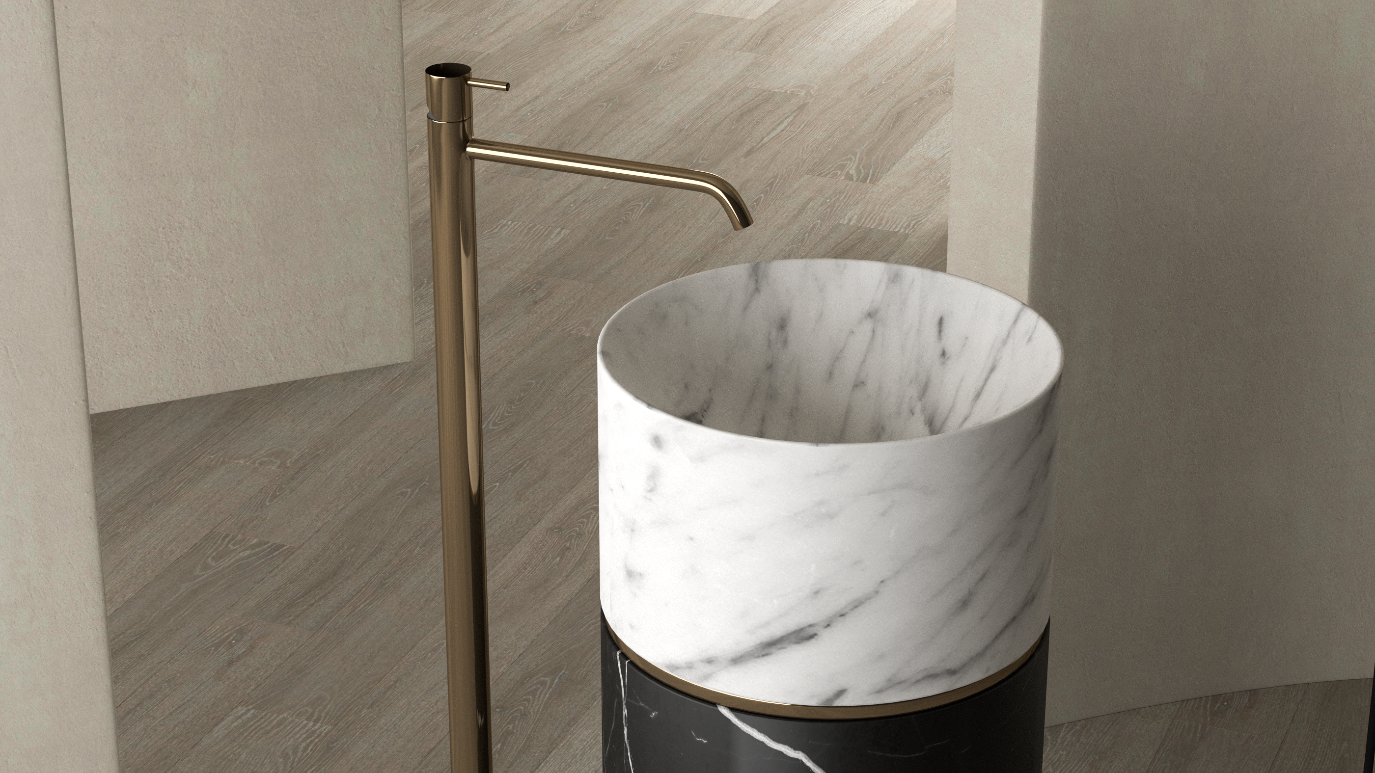 Timeless Elegance: 90 cm Freestanding Funnel Carrara White Marble Sink & Nero Black Marble