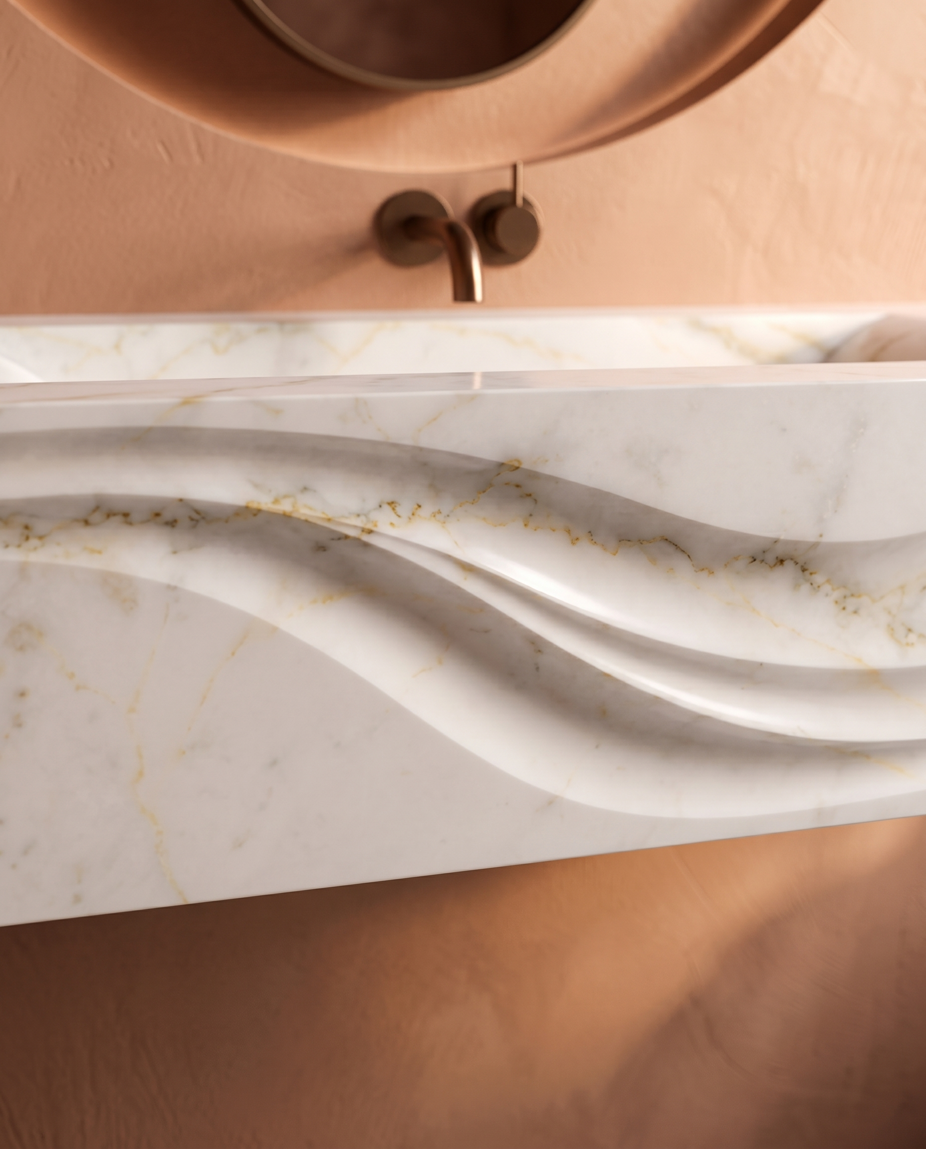 Calacatta Gold Marble Wall Mounted Sink – 36" x 16" x 8" Sculptural Floating Wash Basin