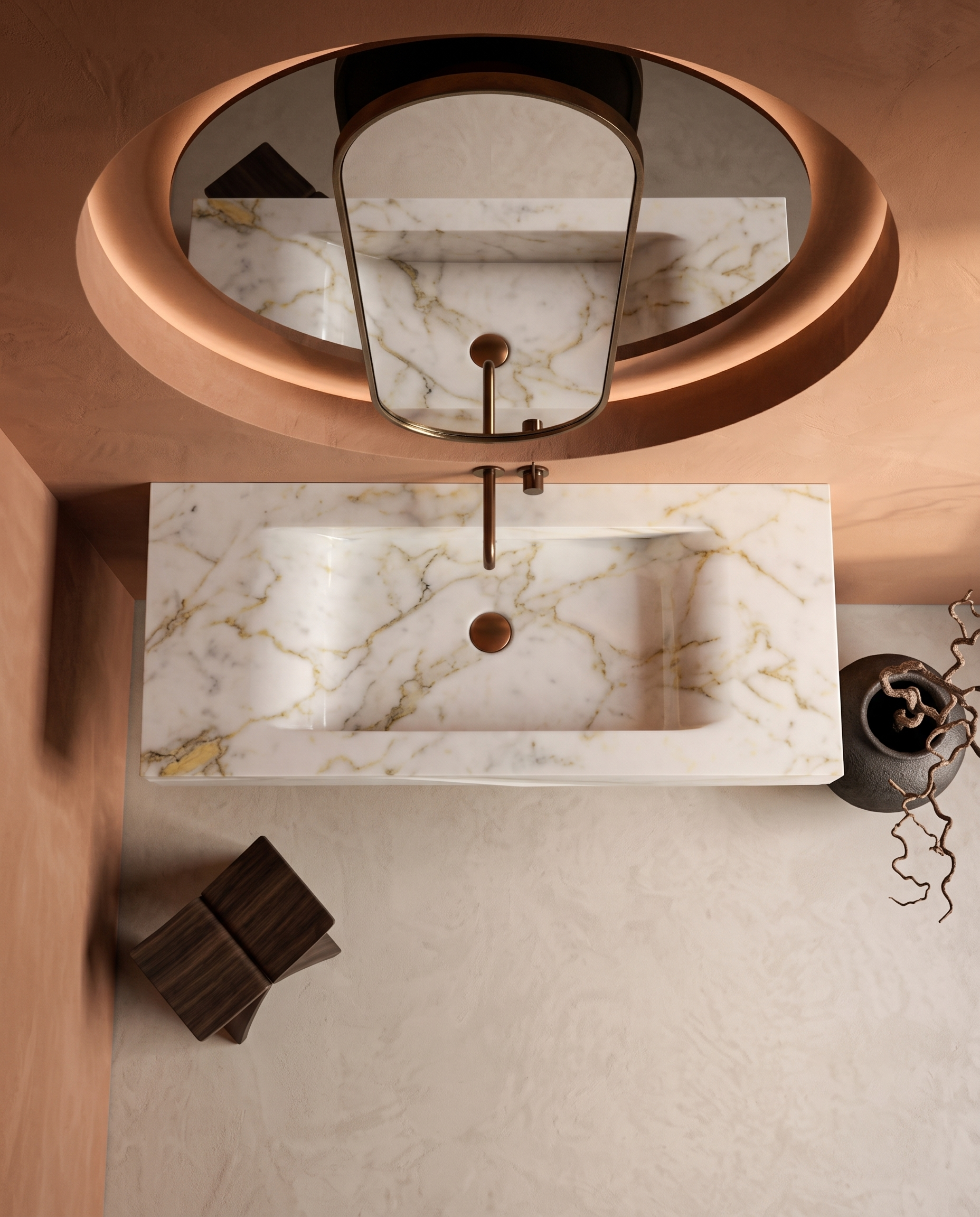 Calacatta Gold Marble Wall Mounted Sink – 36" x 16" x 8" Sculptural Floating Wash Basin