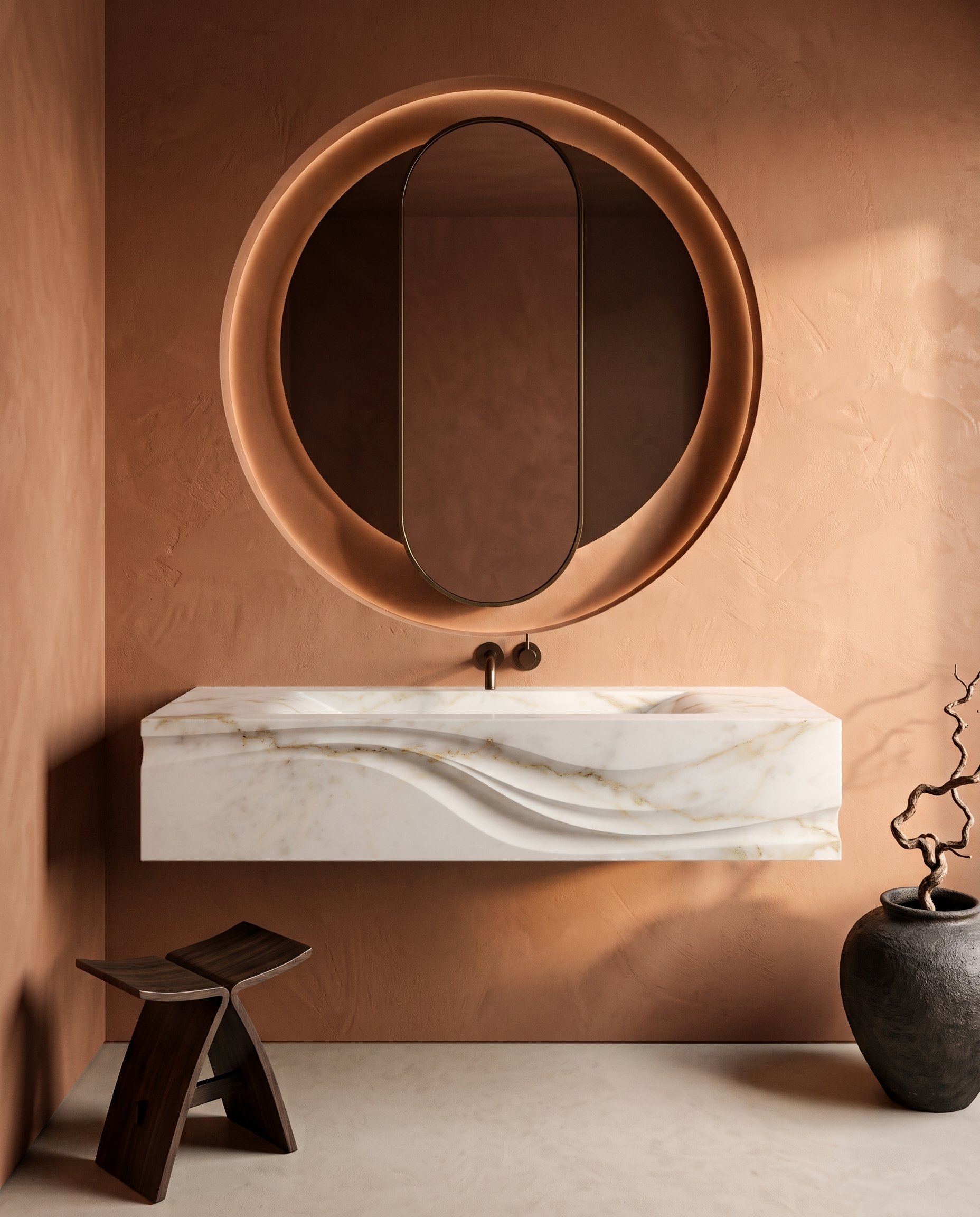 Calacatta Gold Marble Wall Mounted Sink – 36" x 16" x 8" Sculptural Floating Wash Basin