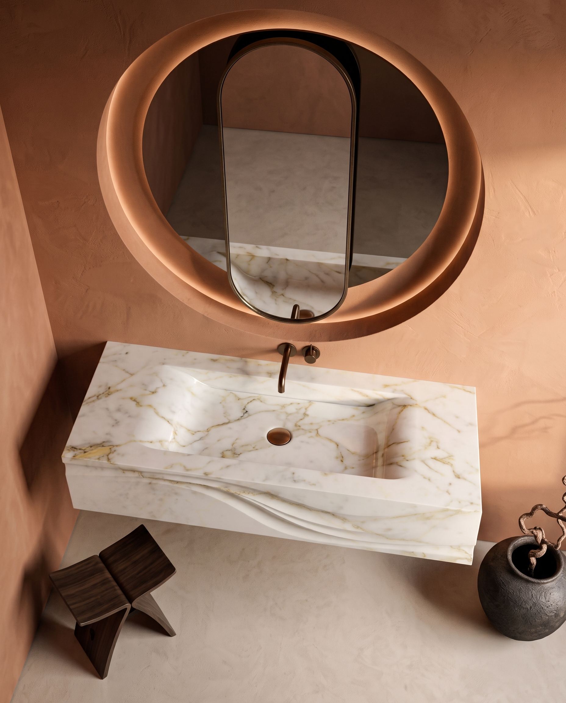 Calacatta Gold Marble Wall Mounted Sink – 36" x 16" x 8" Sculptural Floating Wash Basin