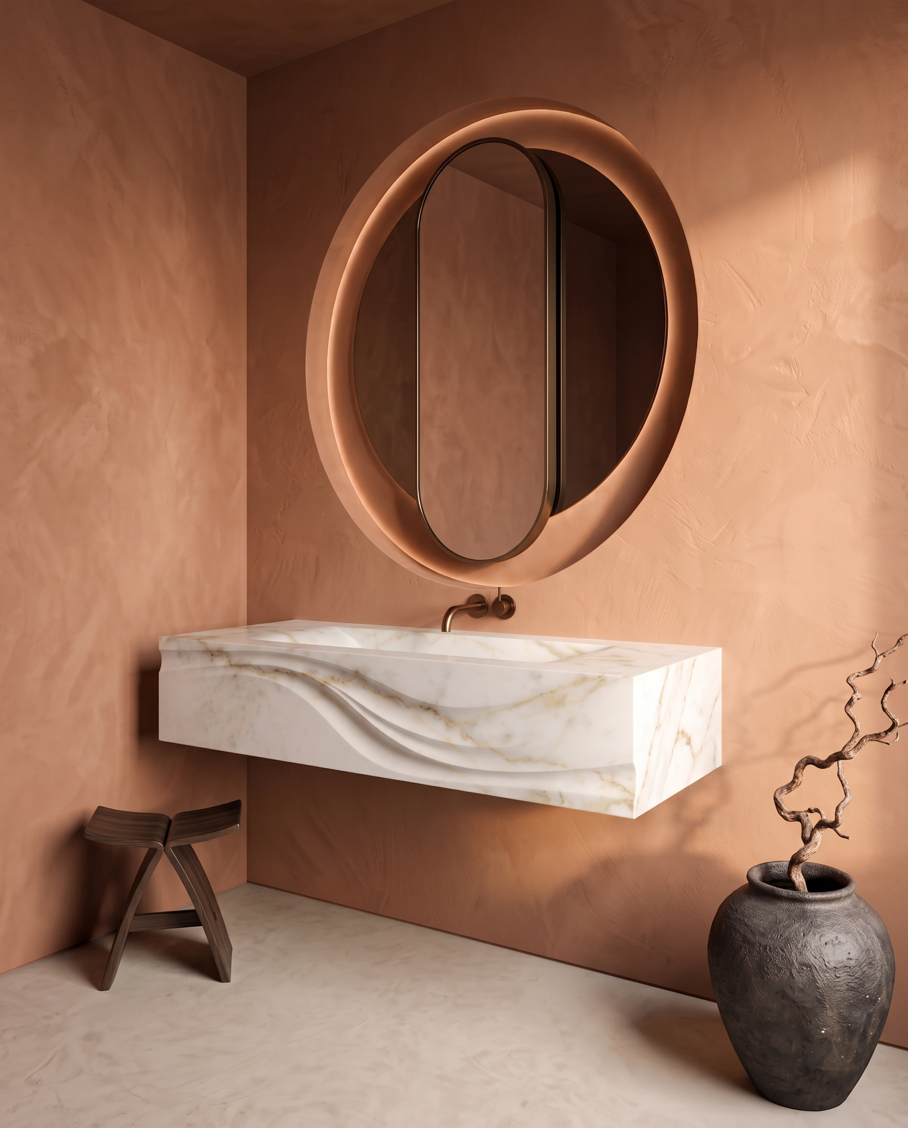 Calacatta Gold Marble Wall Mounted Sink – 36" x 16" x 8" Sculptural Floating Wash Basin
