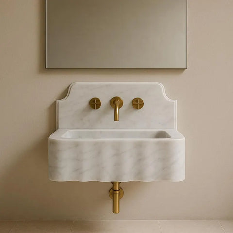 Carrara White Marble Sink with Backsplash Marble Bathroom Sink Wall Mounted Marble Sink Marble Vanity Top White Marble Sink