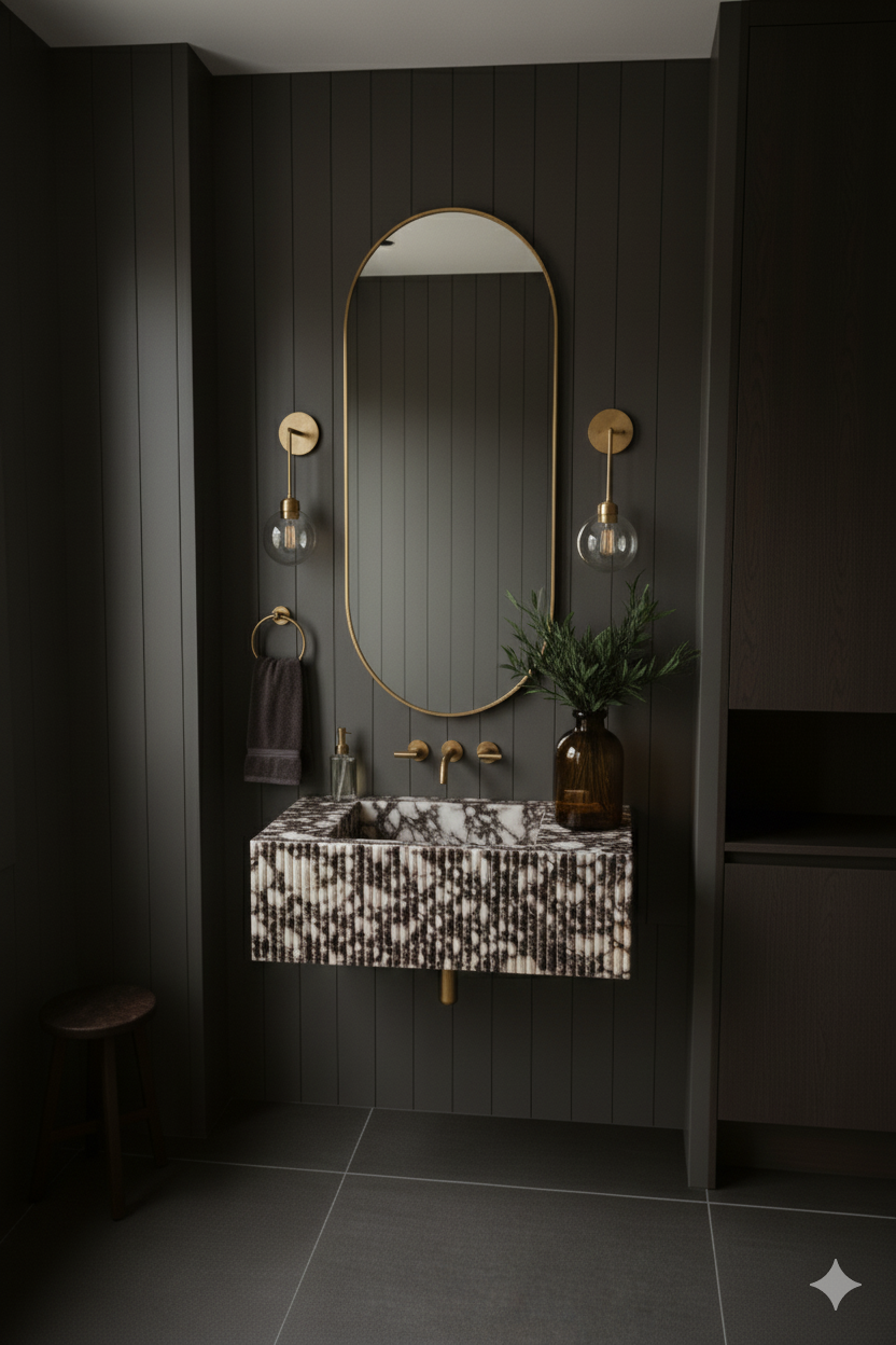 Calacatta Viola Marble Wall-Mounted Sink – Fluted Design