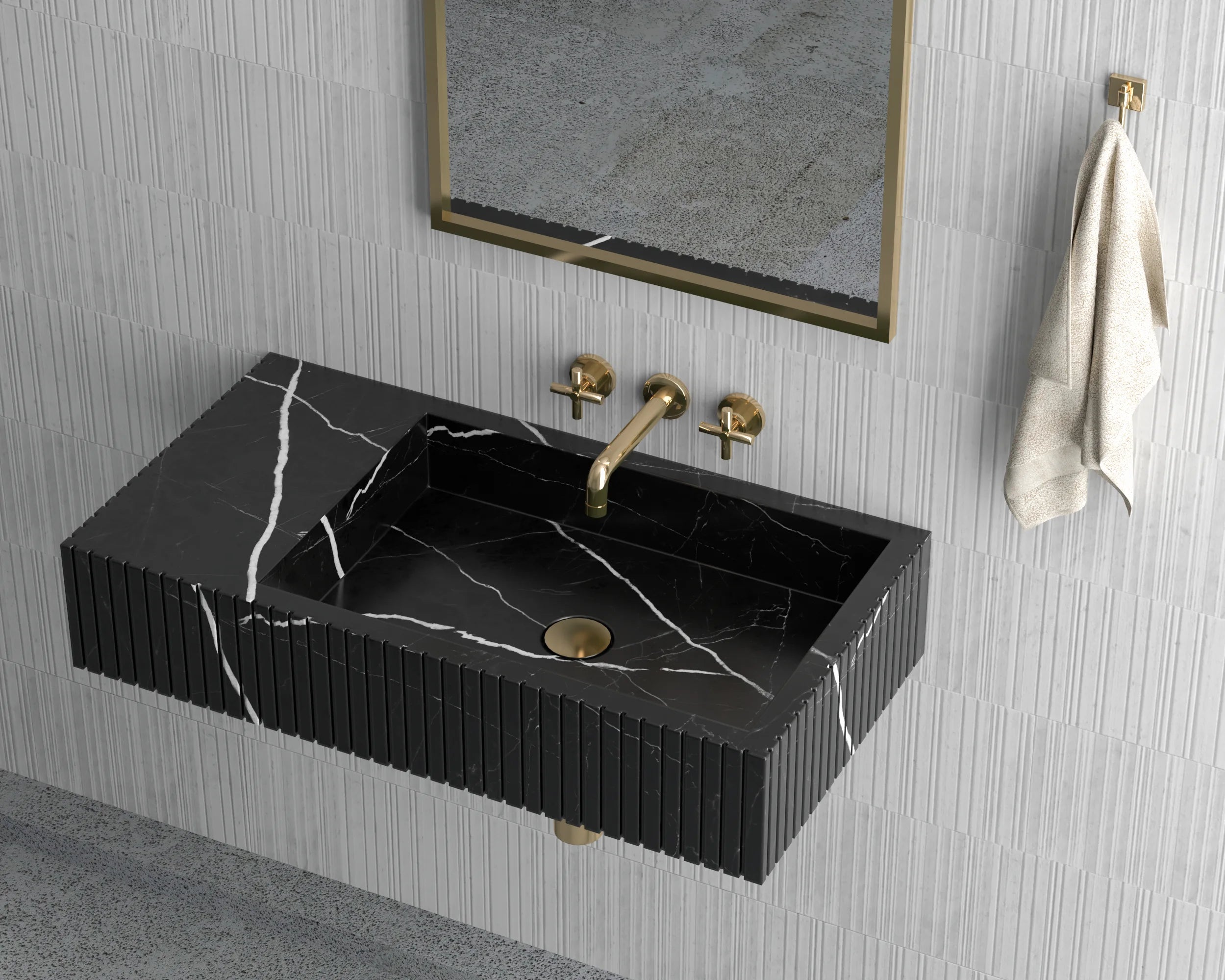 Luxury Redefined: Elevate Your Space with the Black Marble Wall-Mounted Wash Basin
