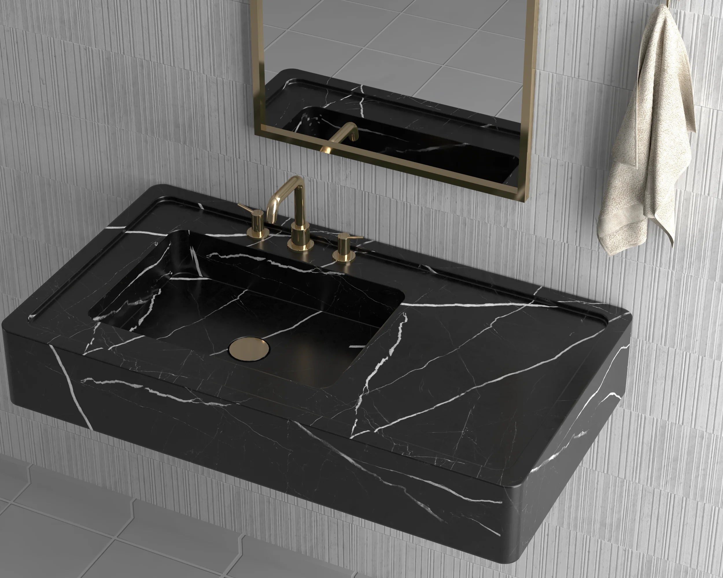 Luxury Redefined: Elevate Your Space with the Black Marble Wall-Mounted Wash Basin