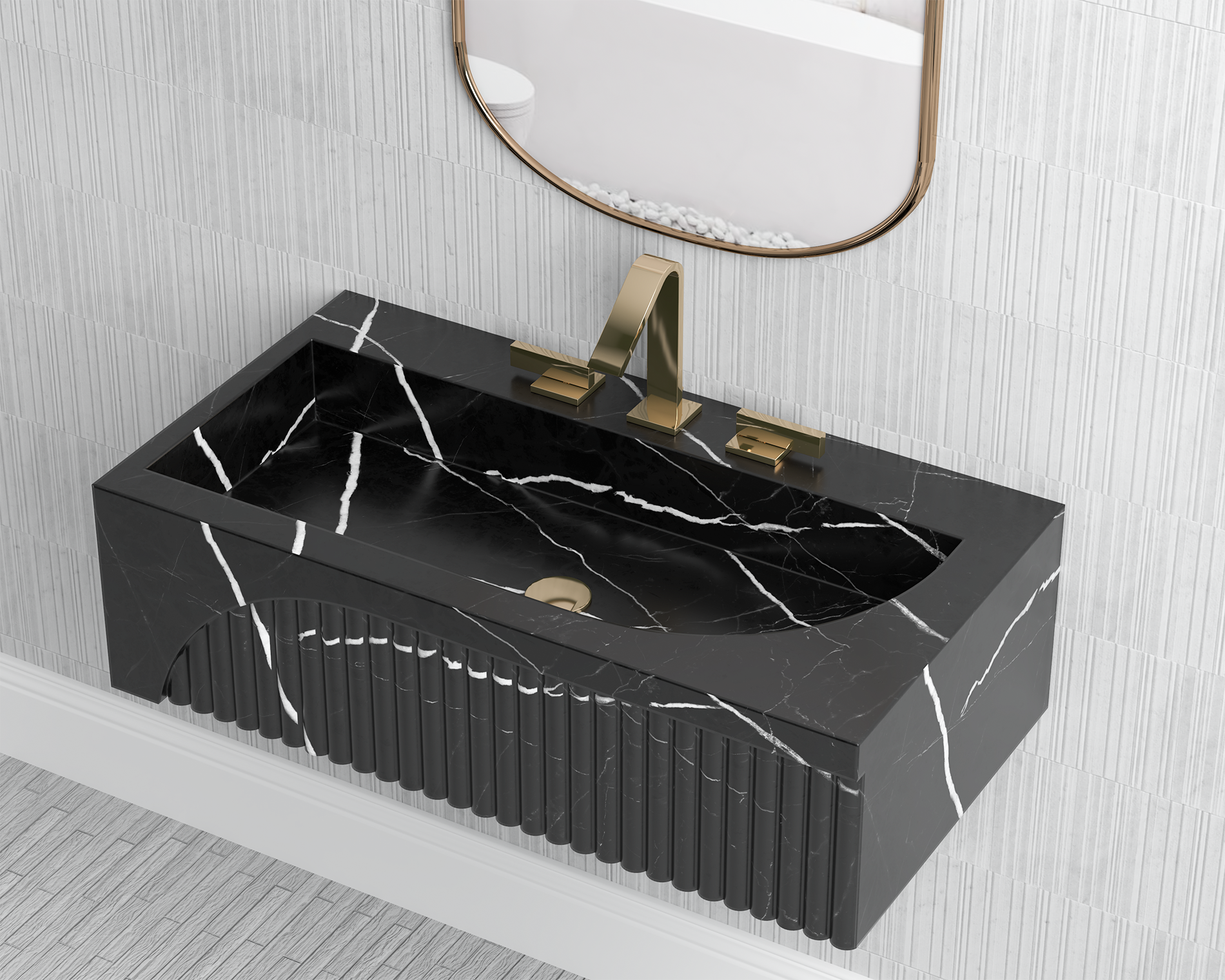 Nero Marquina Black Marble ,Wall  Mount Black Marble Sink for Bathroom