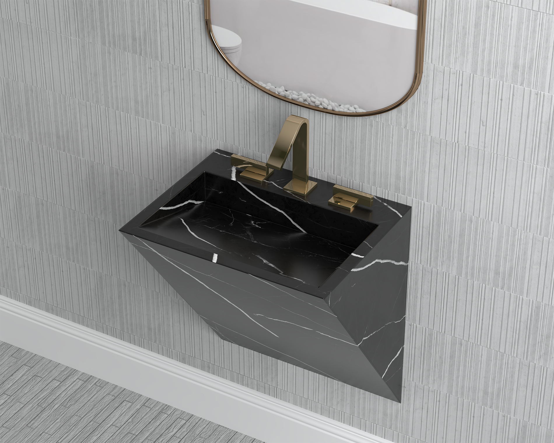 Wall Mount Marble Sink ,Nero Marquina Black Marble,Elagance Collection - Zenith