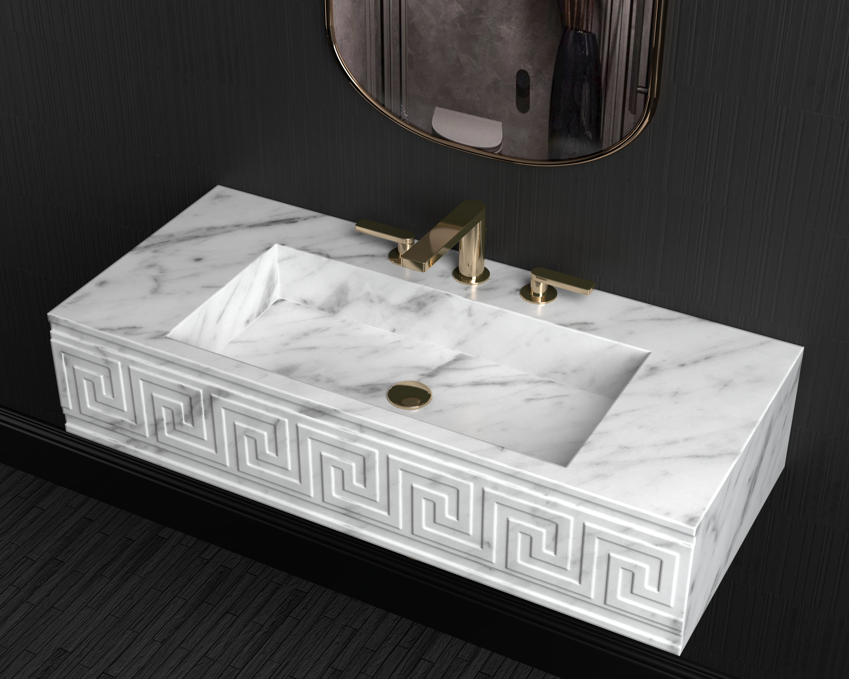 Wall Mount Marble Sink ,Carrara White Marble Wash Basin For Bathroom - Ancient Rome Collection - Santa Maria