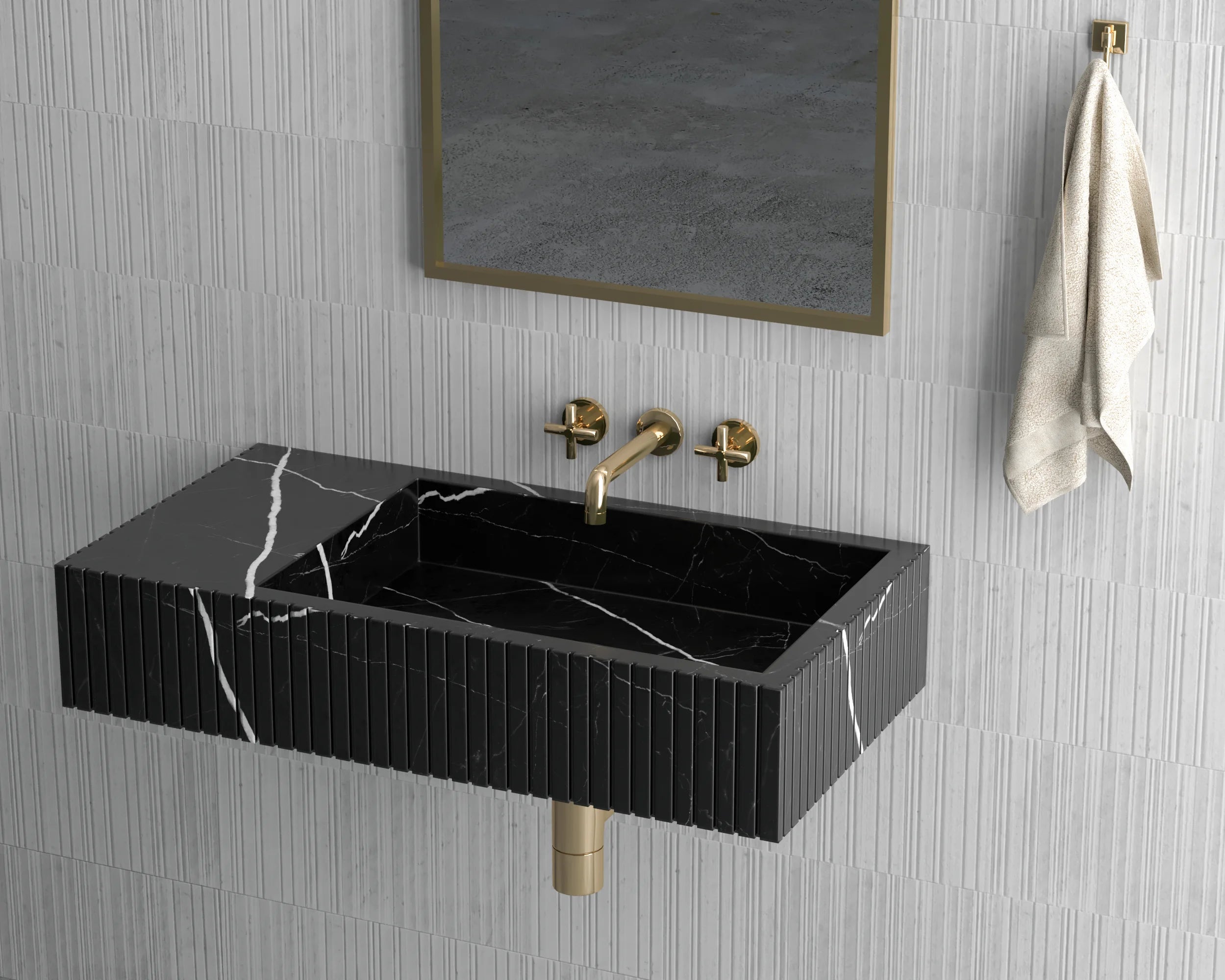 Luxury Redefined: Elevate Your Space with the Black Marble Wall-Mounted Wash Basin
