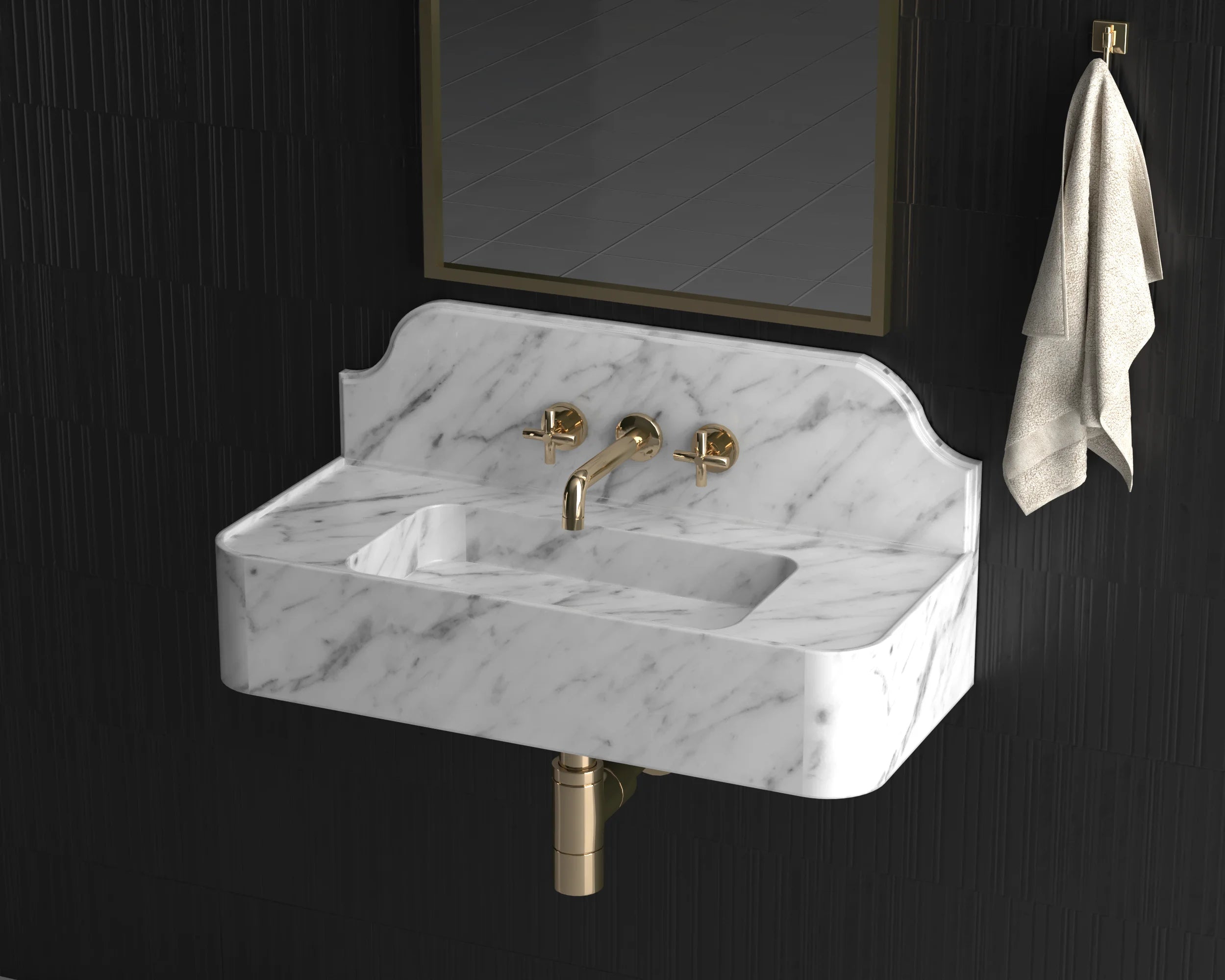 Elevate Your Space with Opulence: White Carrara Wall Mounted Marble Sink Backsplash