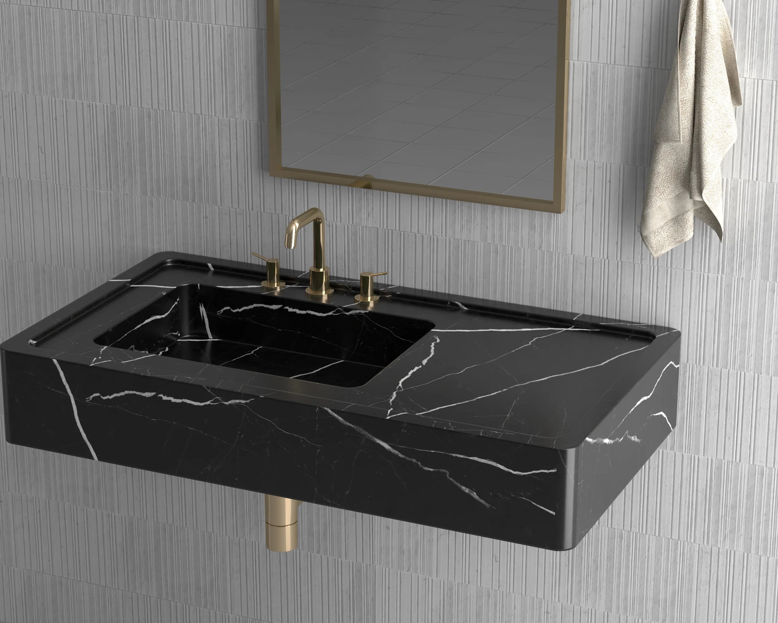 Luxury Redefined: Elevate Your Space with the Black Marble Wall-Mounted Wash Basin