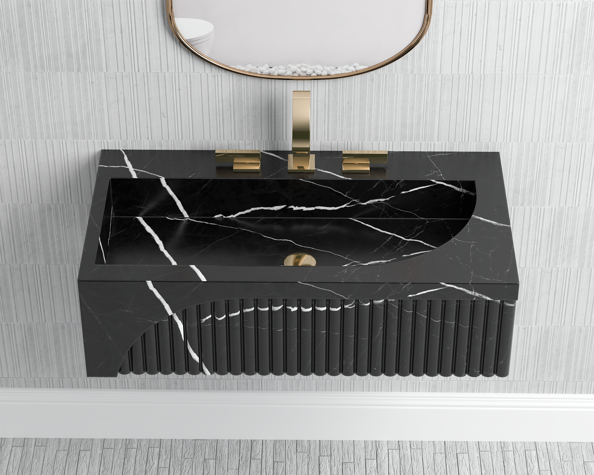 Nero Marquina Black Marble ,Wall  Mount Black Marble Sink for Bathroom