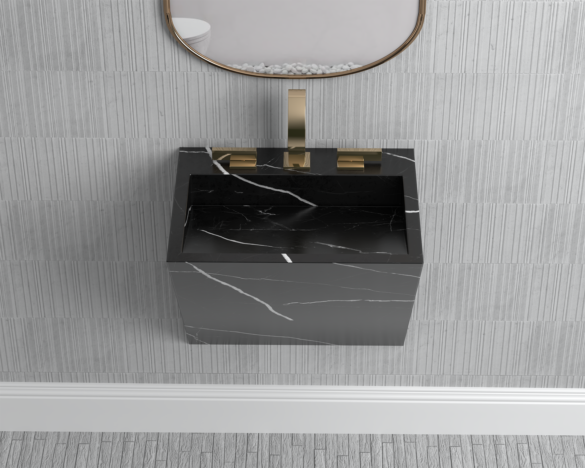 Wall Mount Marble Sink ,Nero Marquina Black Marble,Elagance Collection - Zenith
