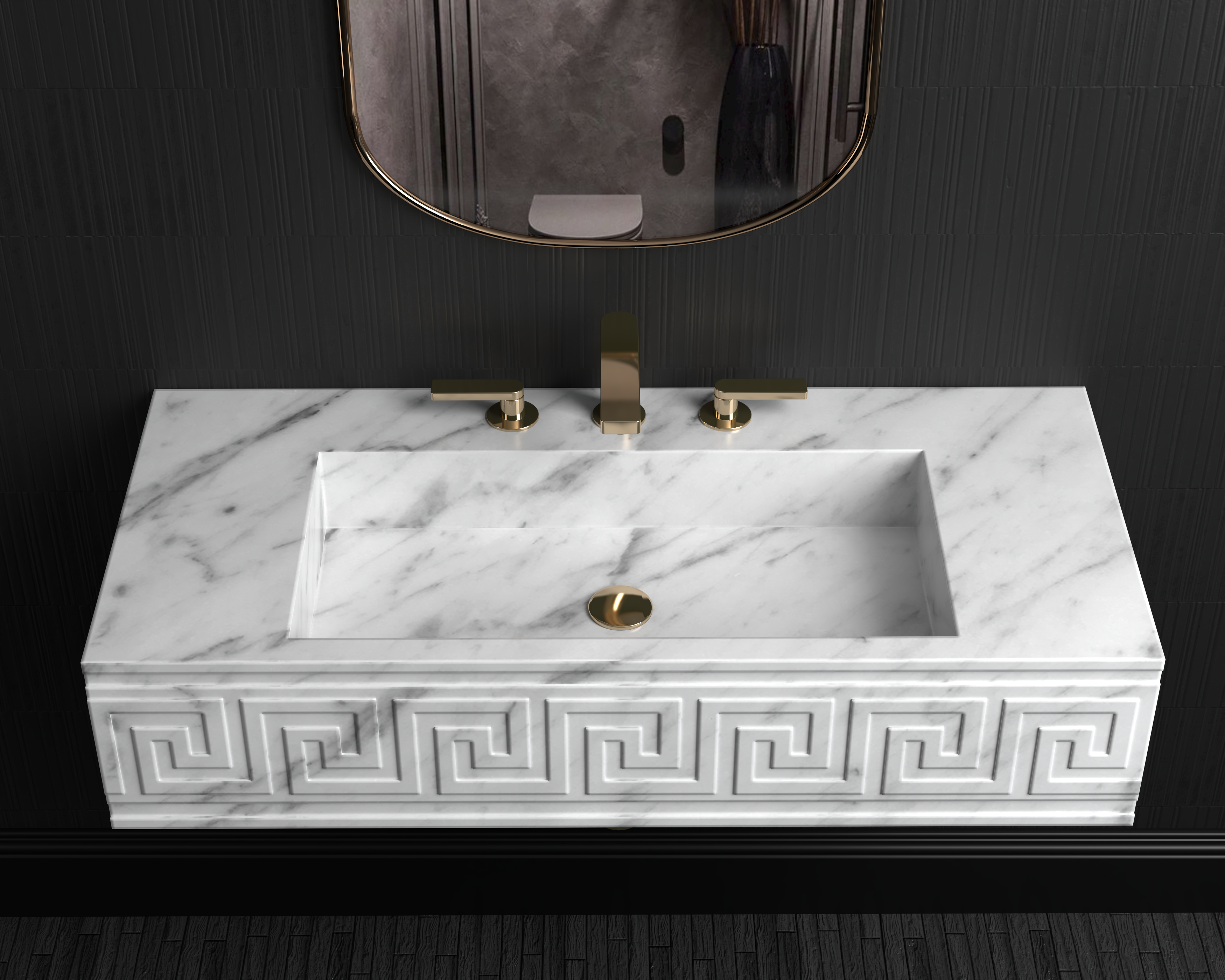 Wall Mount Marble Sink ,Carrara White Marble Wash Basin For Bathroom - Ancient Rome Collection - Santa Maria