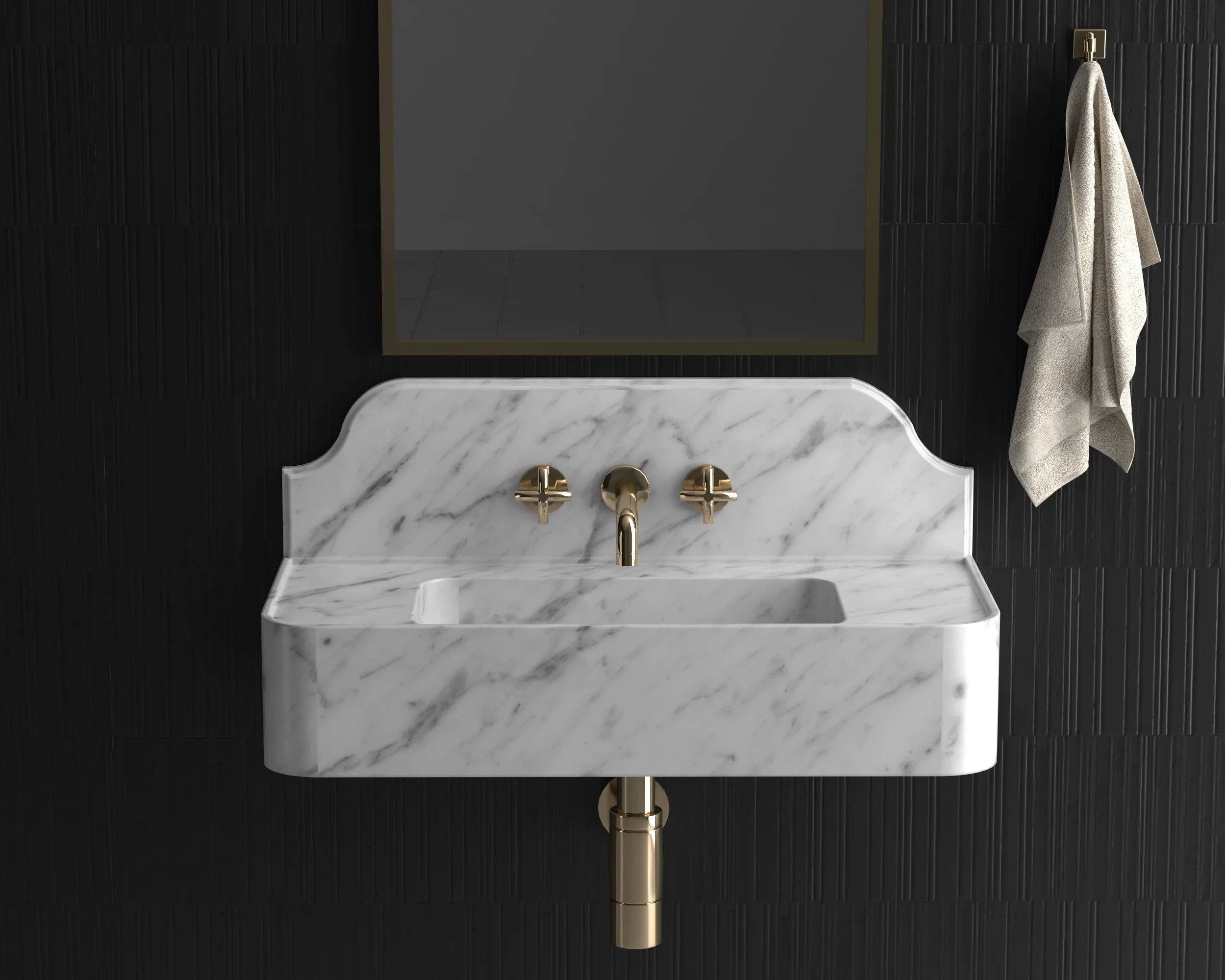 Elevate Your Space with Opulence: White Carrara Wall Mounted Marble Sink Backsplash