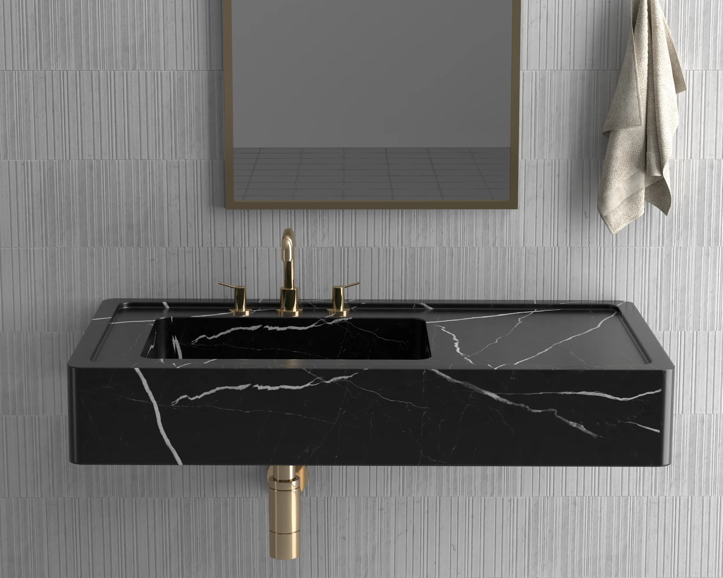 Luxury Redefined: Elevate Your Space with the Black Marble Wall-Mounted Wash Basin