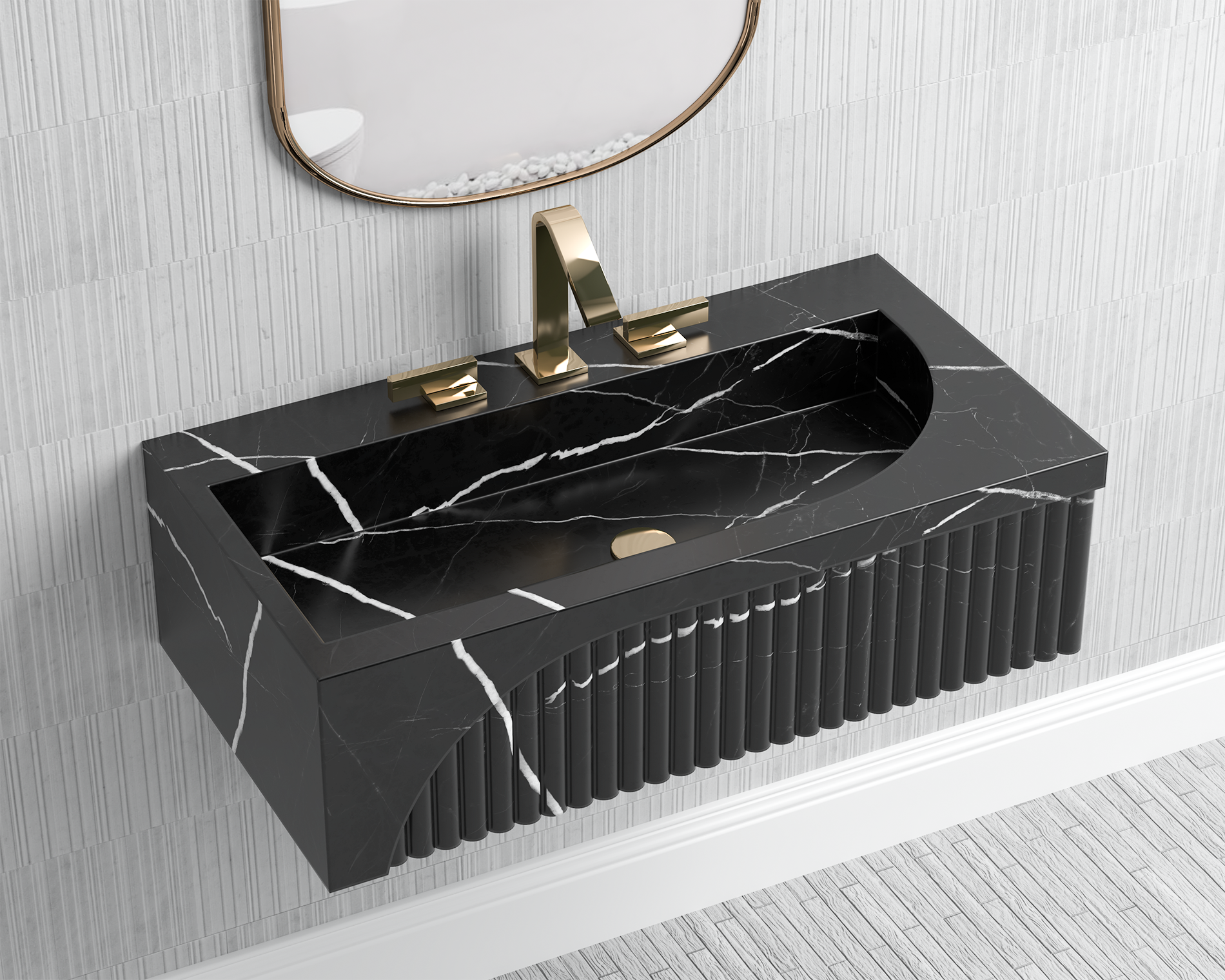 Nero Marquina Black Marble ,Wall  Mount Black Marble Sink for Bathroom