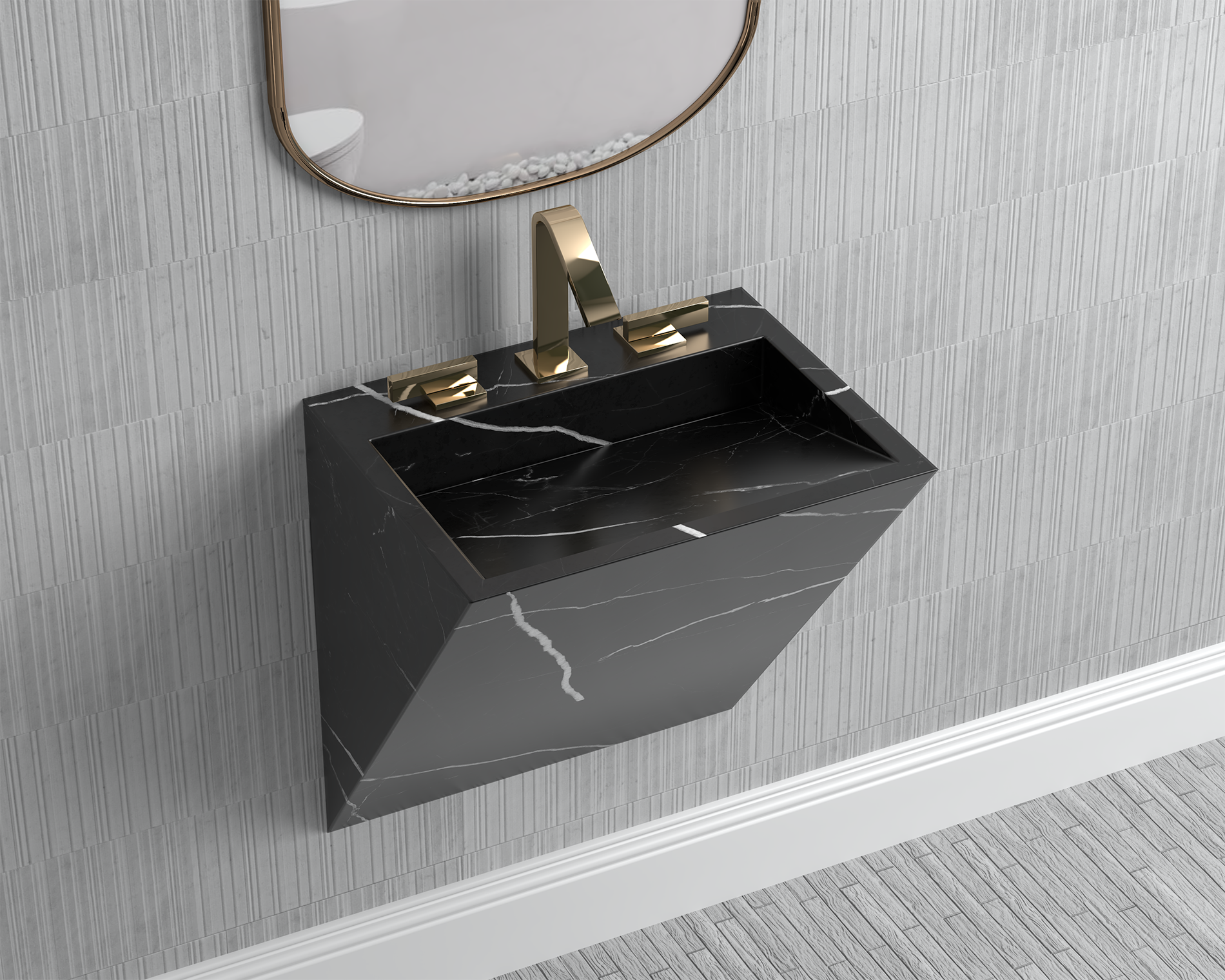 Wall Mount Marble Sink ,Nero Marquina Black Marble,Elagance Collection - Zenith
