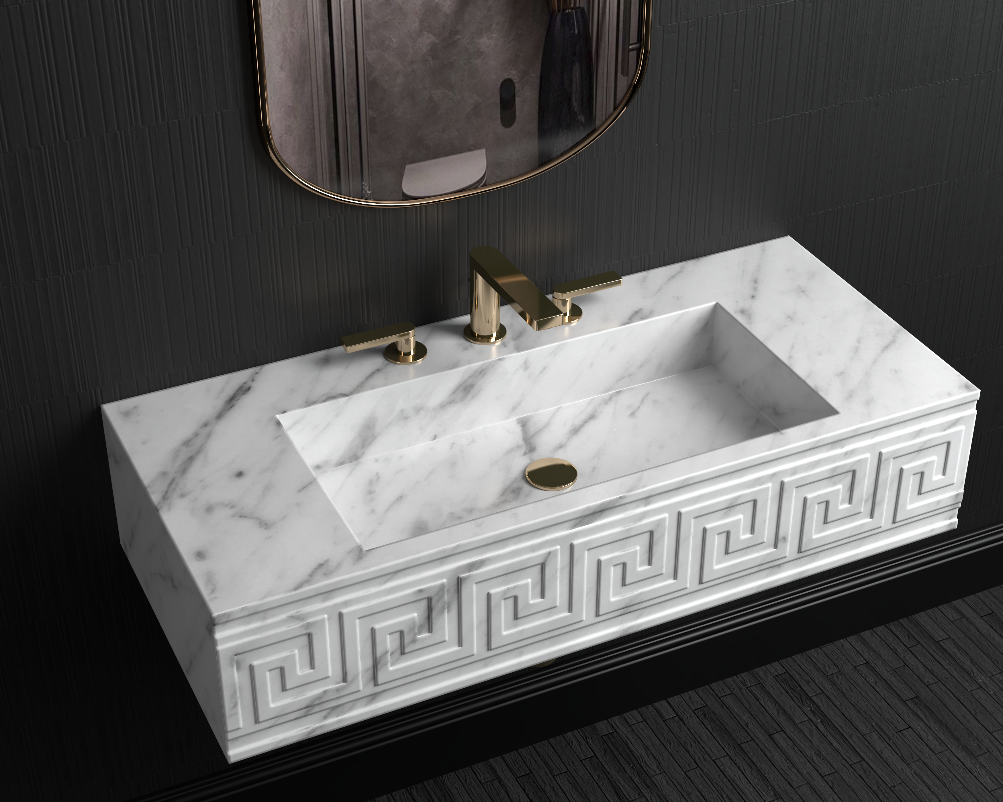 Wall Mount Marble Sink ,Carrara White Marble Wash Basin For Bathroom - Ancient Rome Collection - Santa Maria
