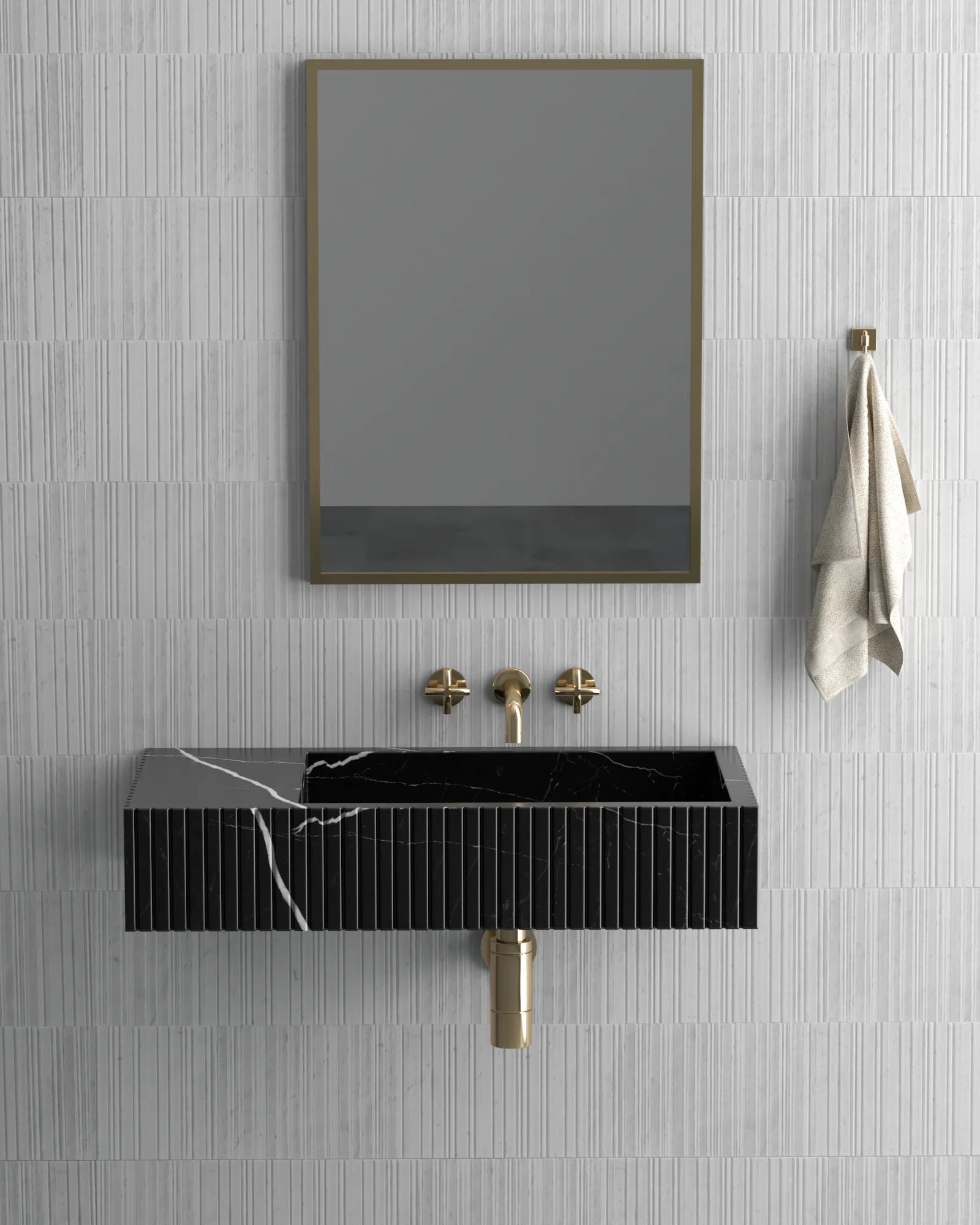 Luxury Redefined: Elevate Your Space with the Black Marble Wall-Mounted Wash Basin