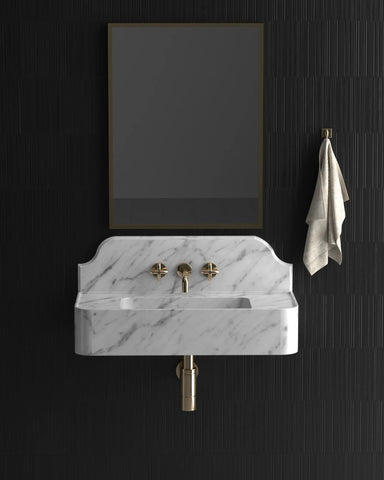 Elevate Your Space with Opulence: White Carrara Wall Mounted Marble Sink Backsplash