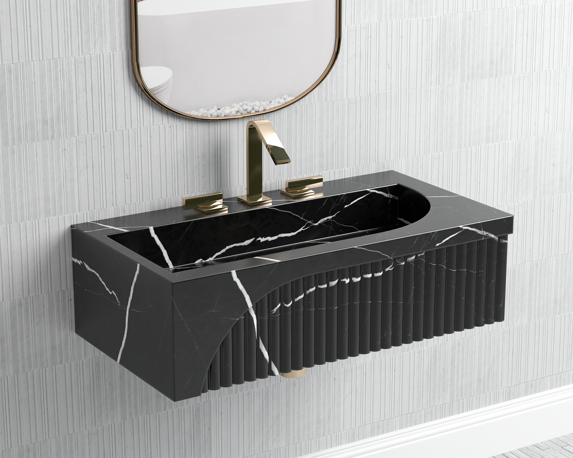Nero Marquina Black Marble ,Wall  Mount Black Marble Sink for Bathroom