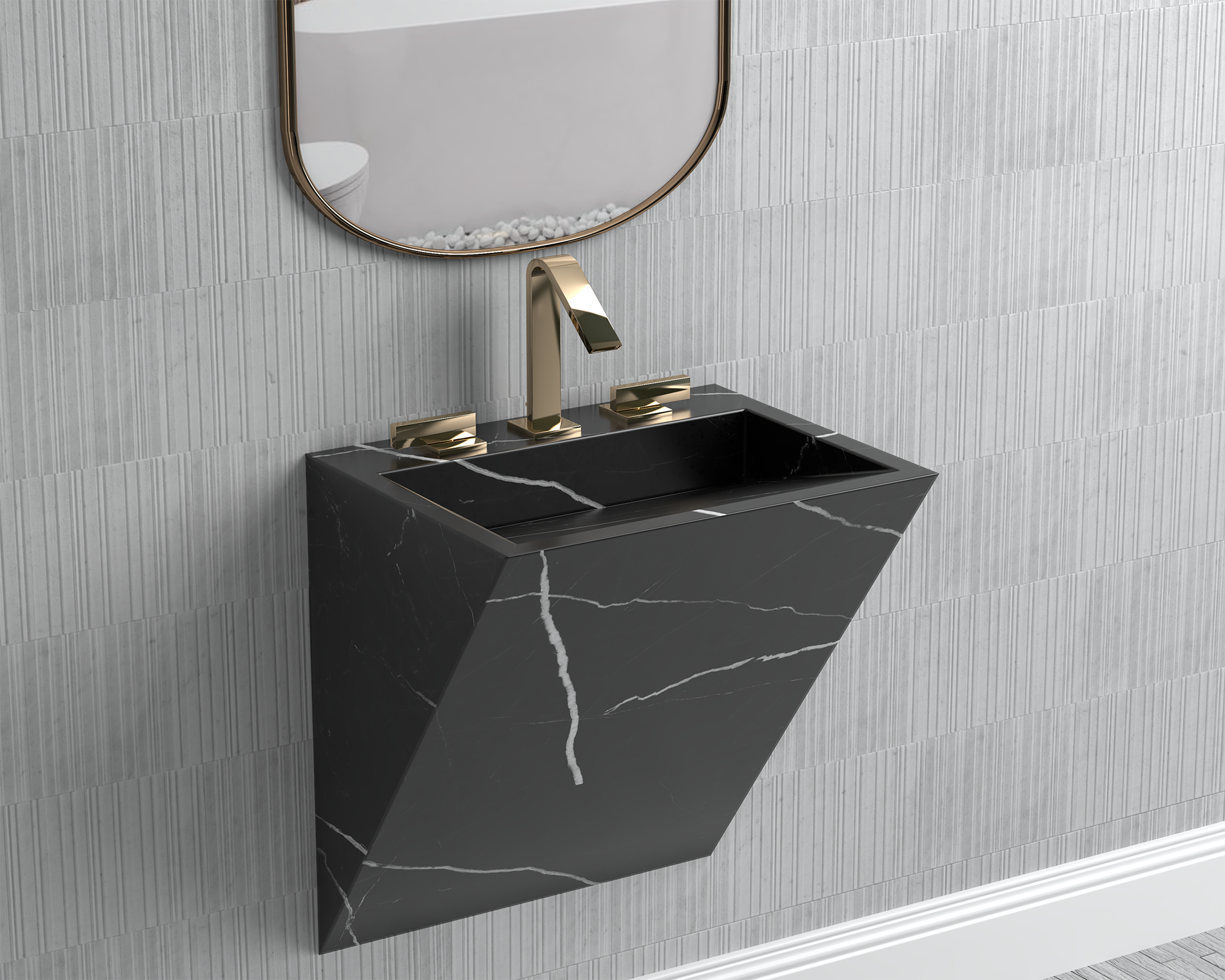 Wall Mount Marble Sink ,Nero Marquina Black Marble,Elagance Collection - Zenith
