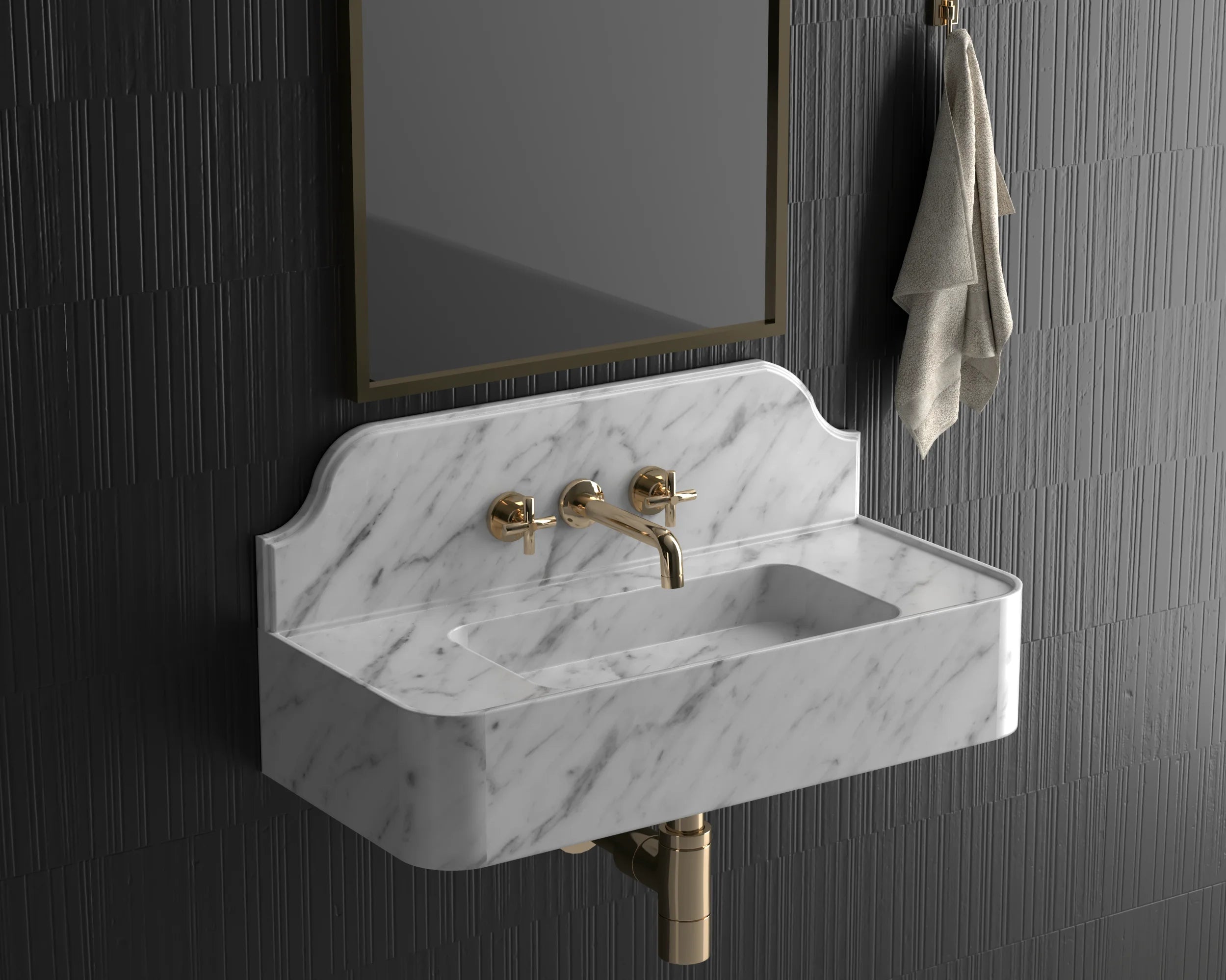 Elevate Your Space with Opulence: White Carrara Wall Mounted Marble Sink Backsplash
