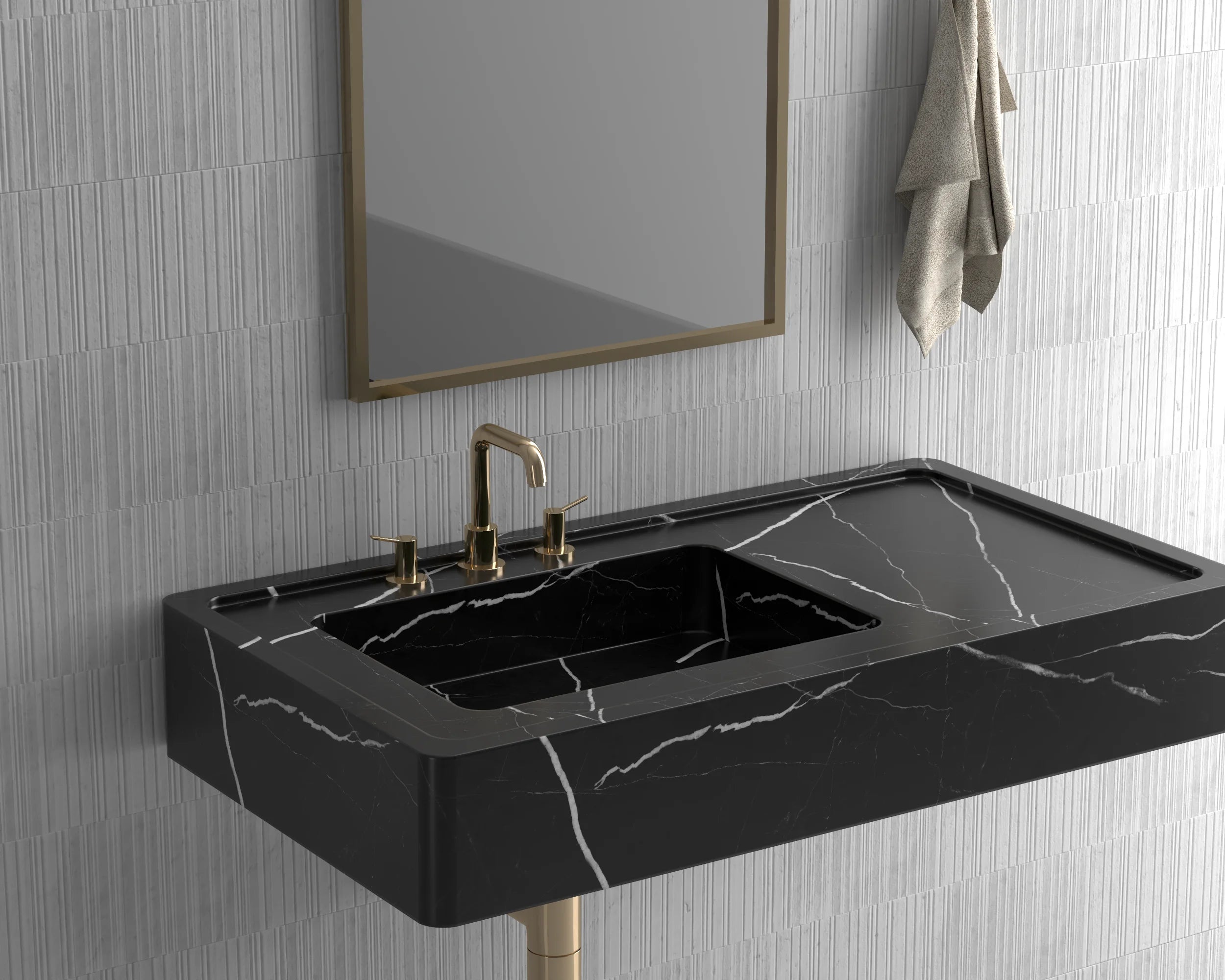 Luxury Redefined: Elevate Your Space with the Black Marble Wall-Mounted Wash Basin