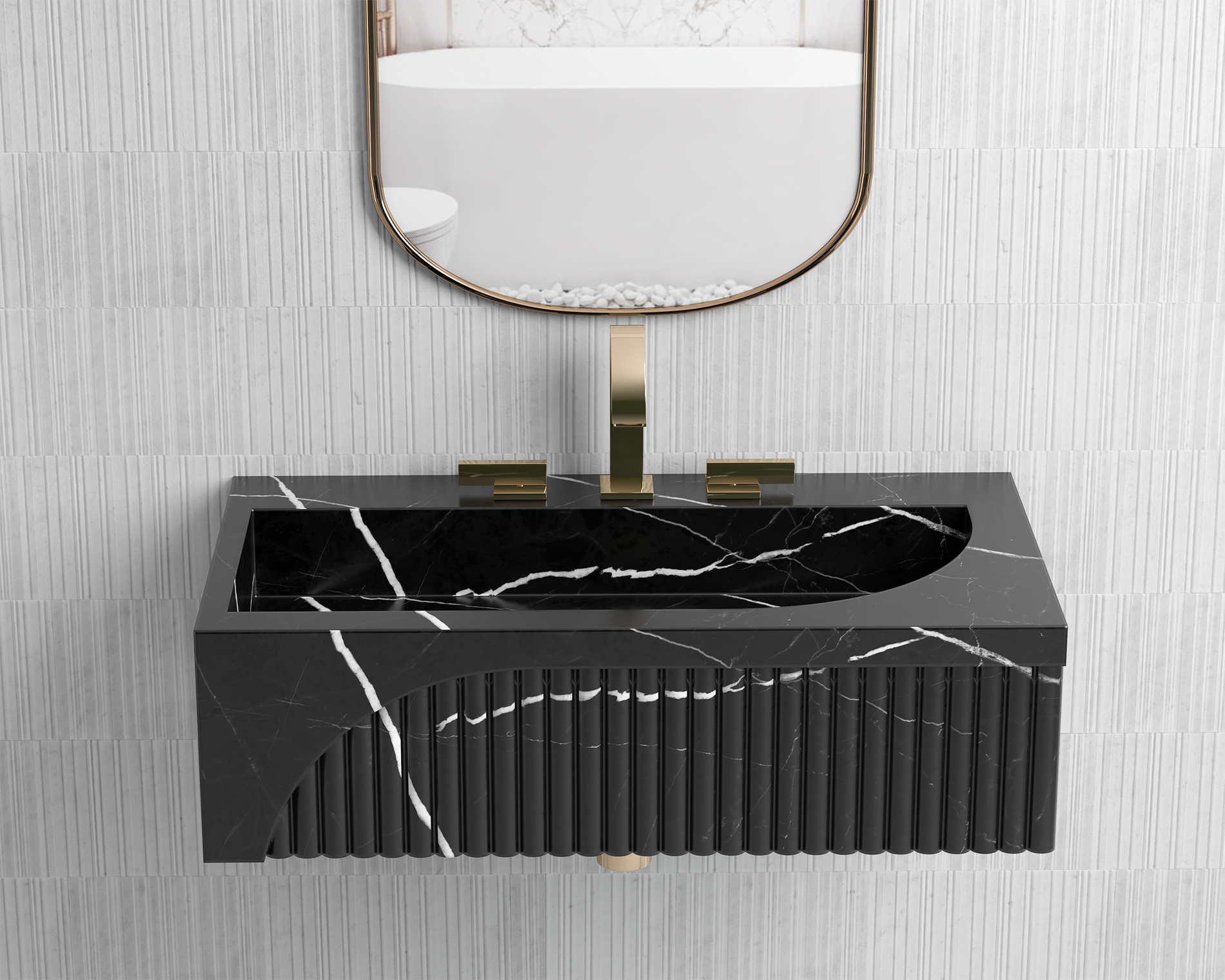 Nero Marquina Black Marble ,Wall  Mount Black Marble Sink for Bathroom