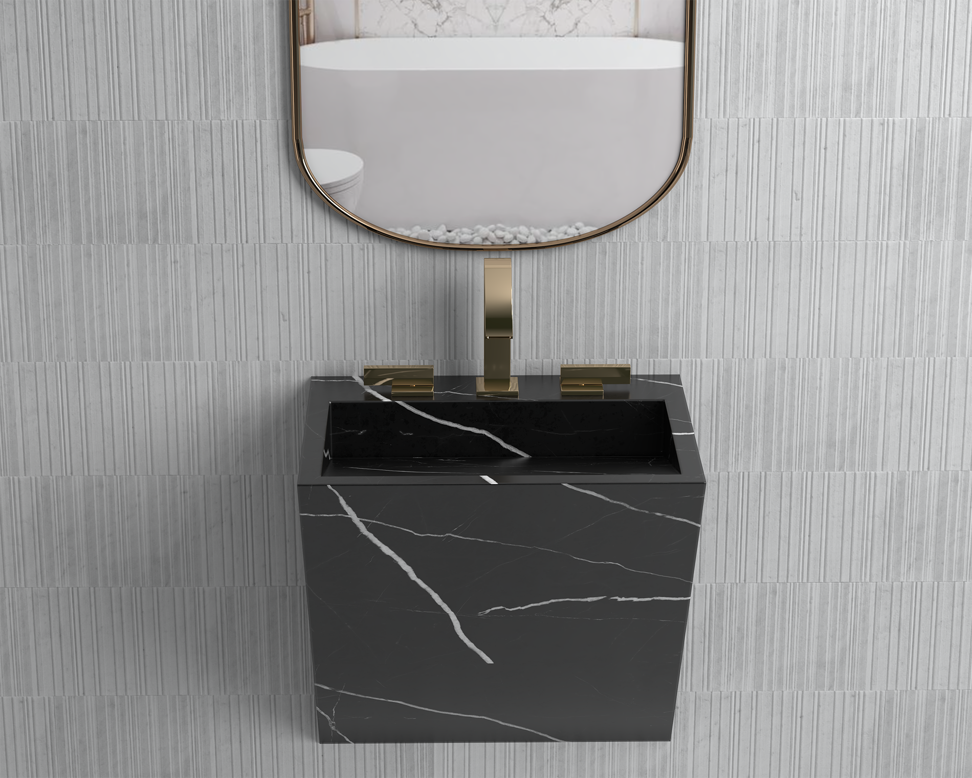 Wall Mount Marble Sink ,Nero Marquina Black Marble,Elagance Collection - Zenith